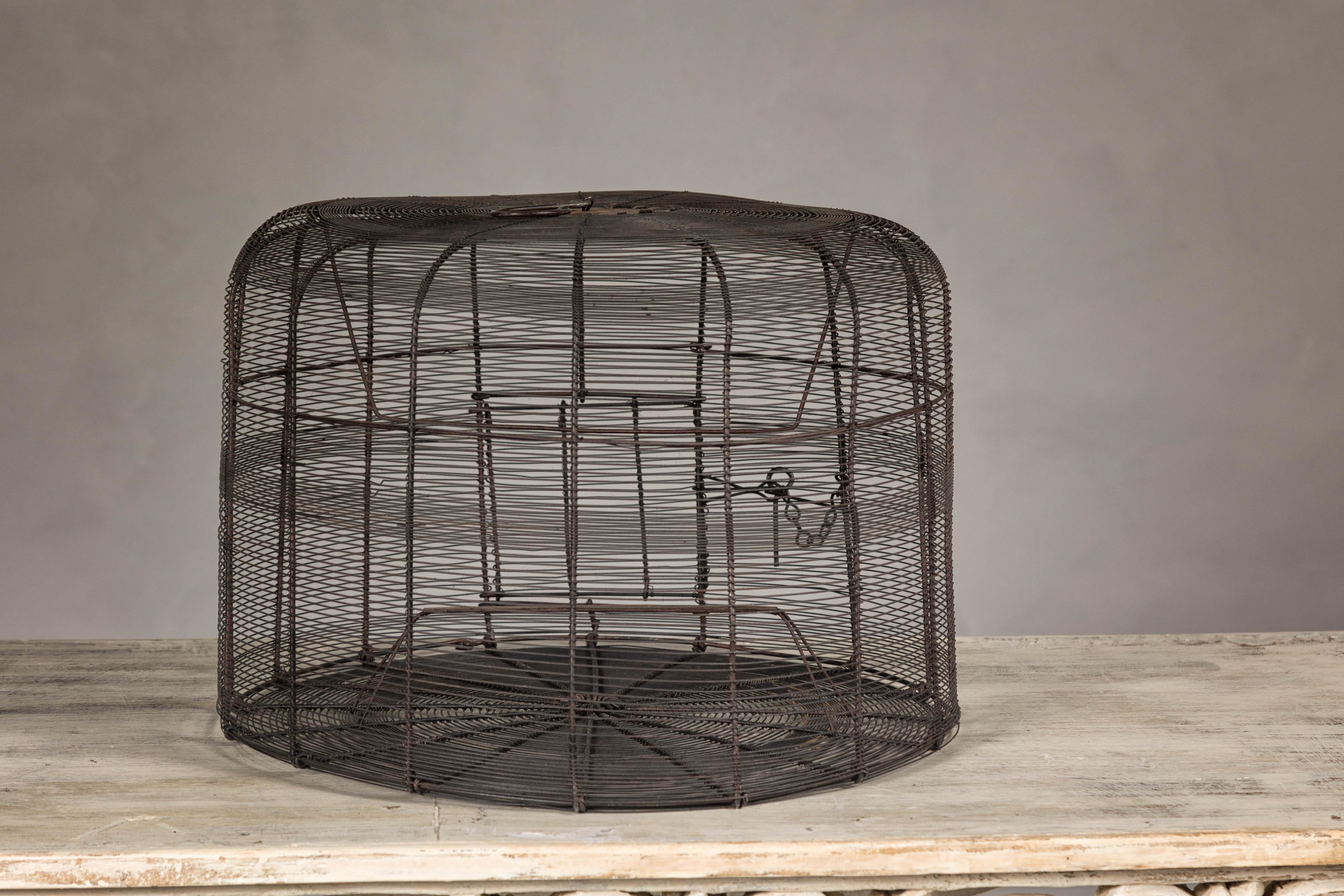 Vintage Handmade Metal Round Shaped Birdcage with Rustic Character For Sale 8