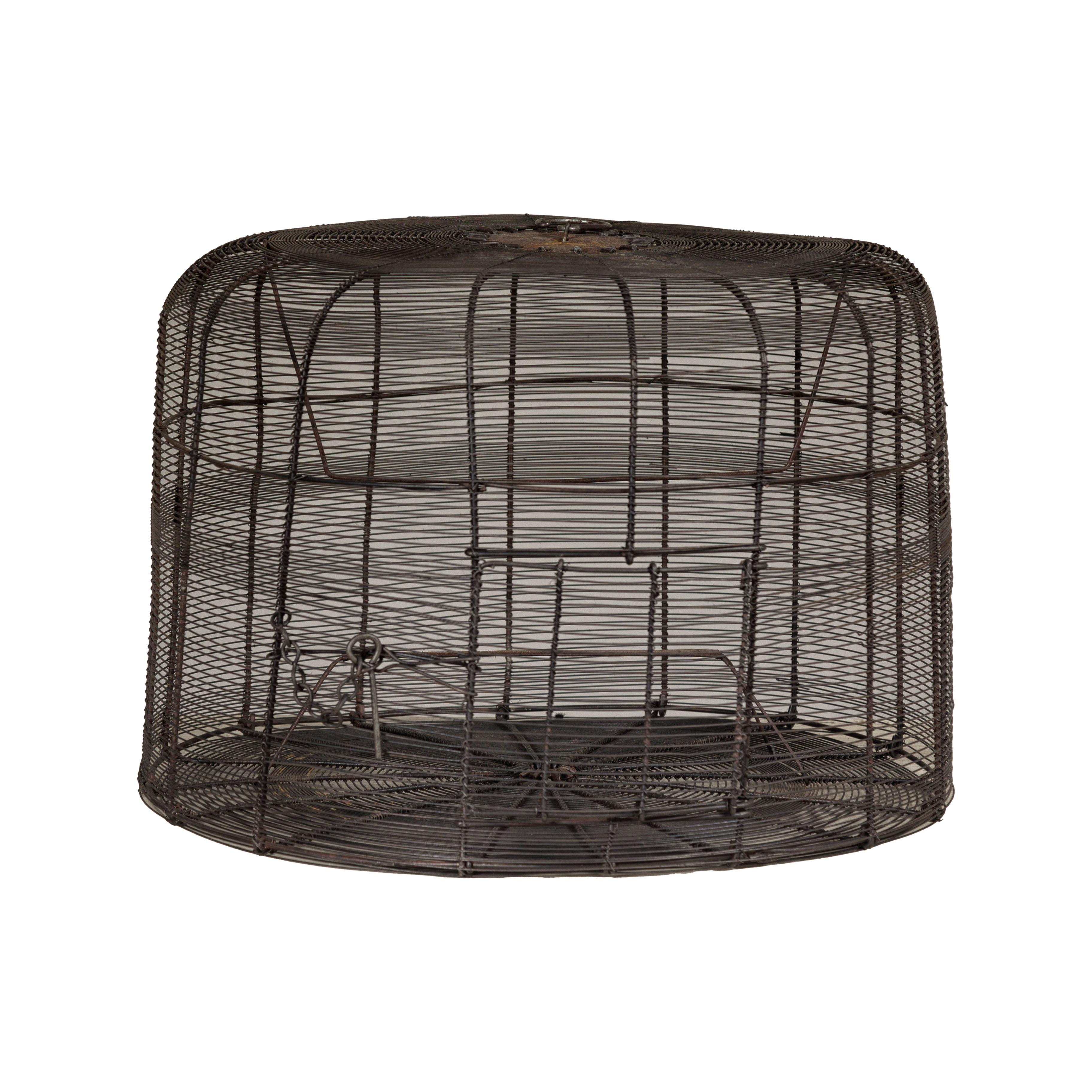 Vintage Handmade Metal Round Shaped Birdcage with Rustic Character For Sale 10