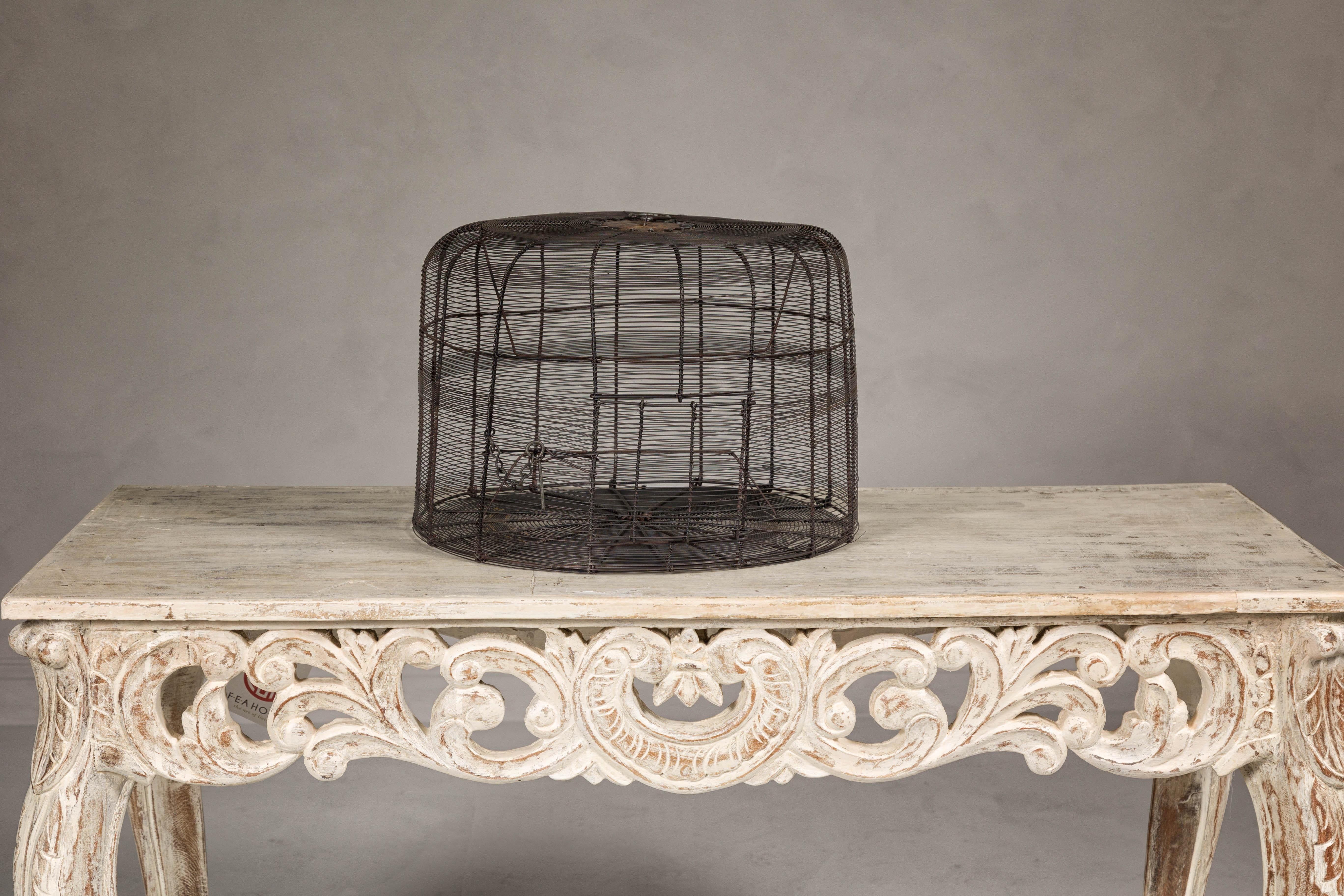 Chinese Vintage Handmade Metal Round Shaped Birdcage with Rustic Character For Sale