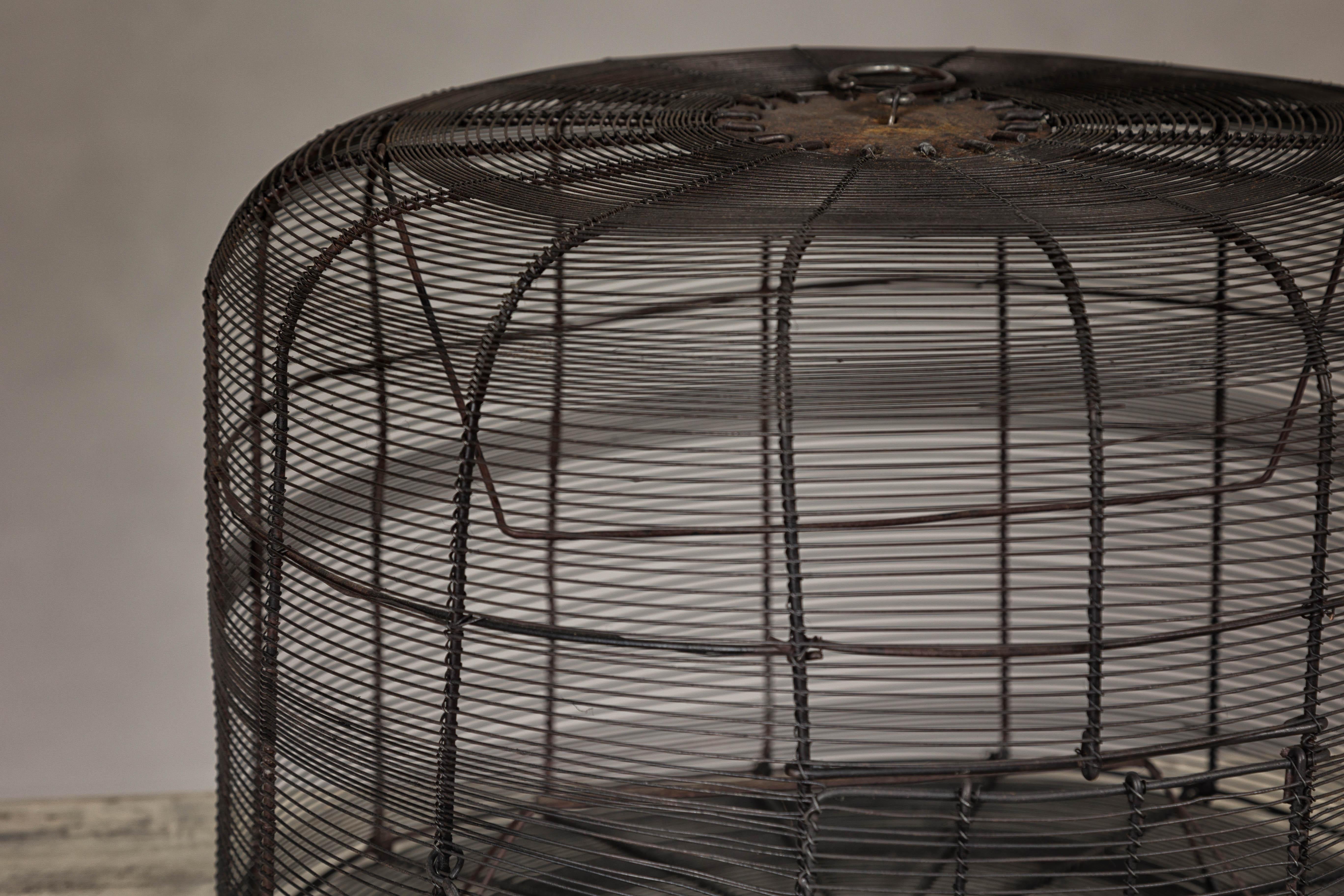 20th Century Vintage Handmade Metal Round Shaped Birdcage with Rustic Character For Sale