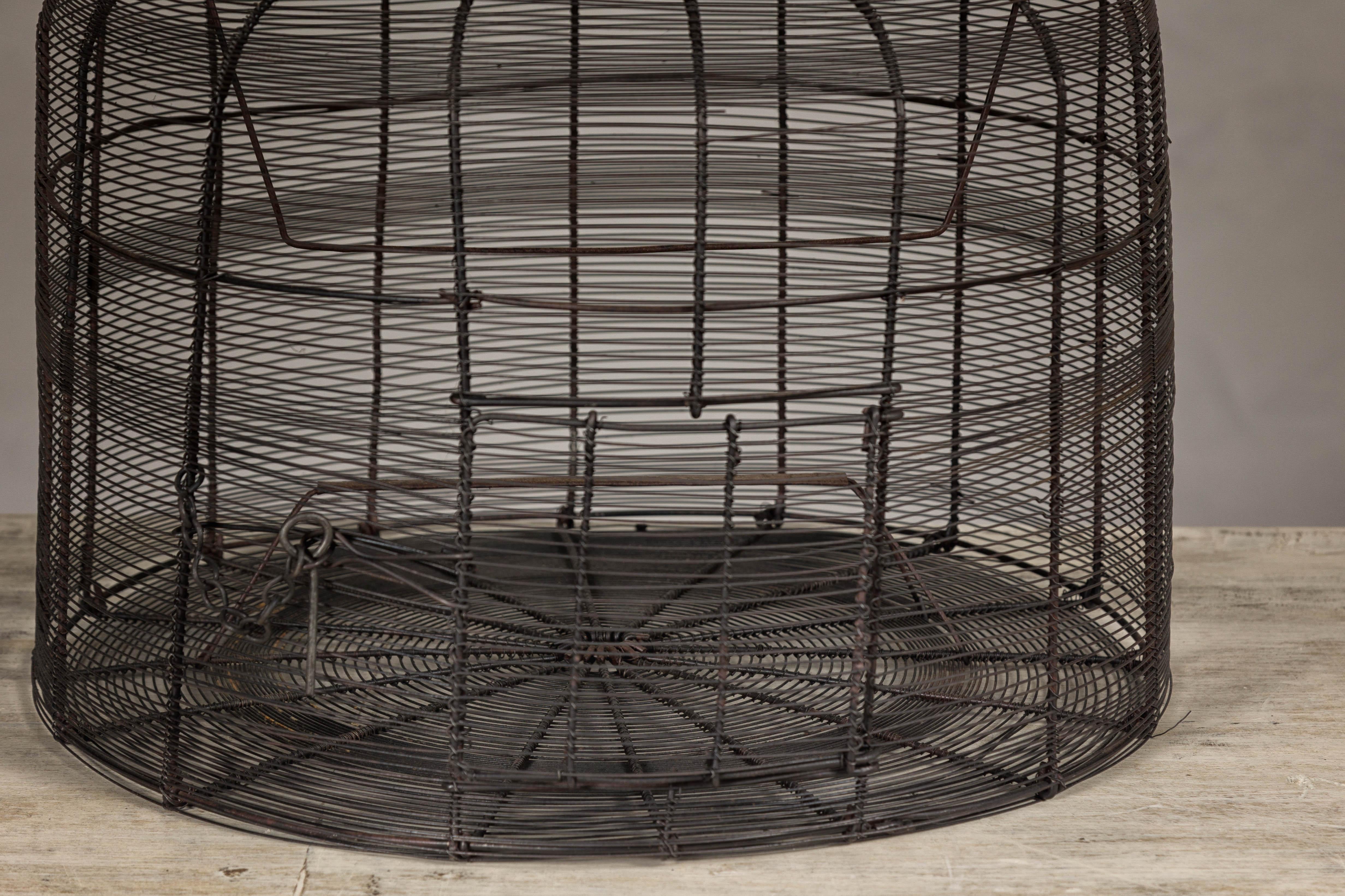 Vintage Handmade Metal Round Shaped Birdcage with Rustic Character For Sale 2