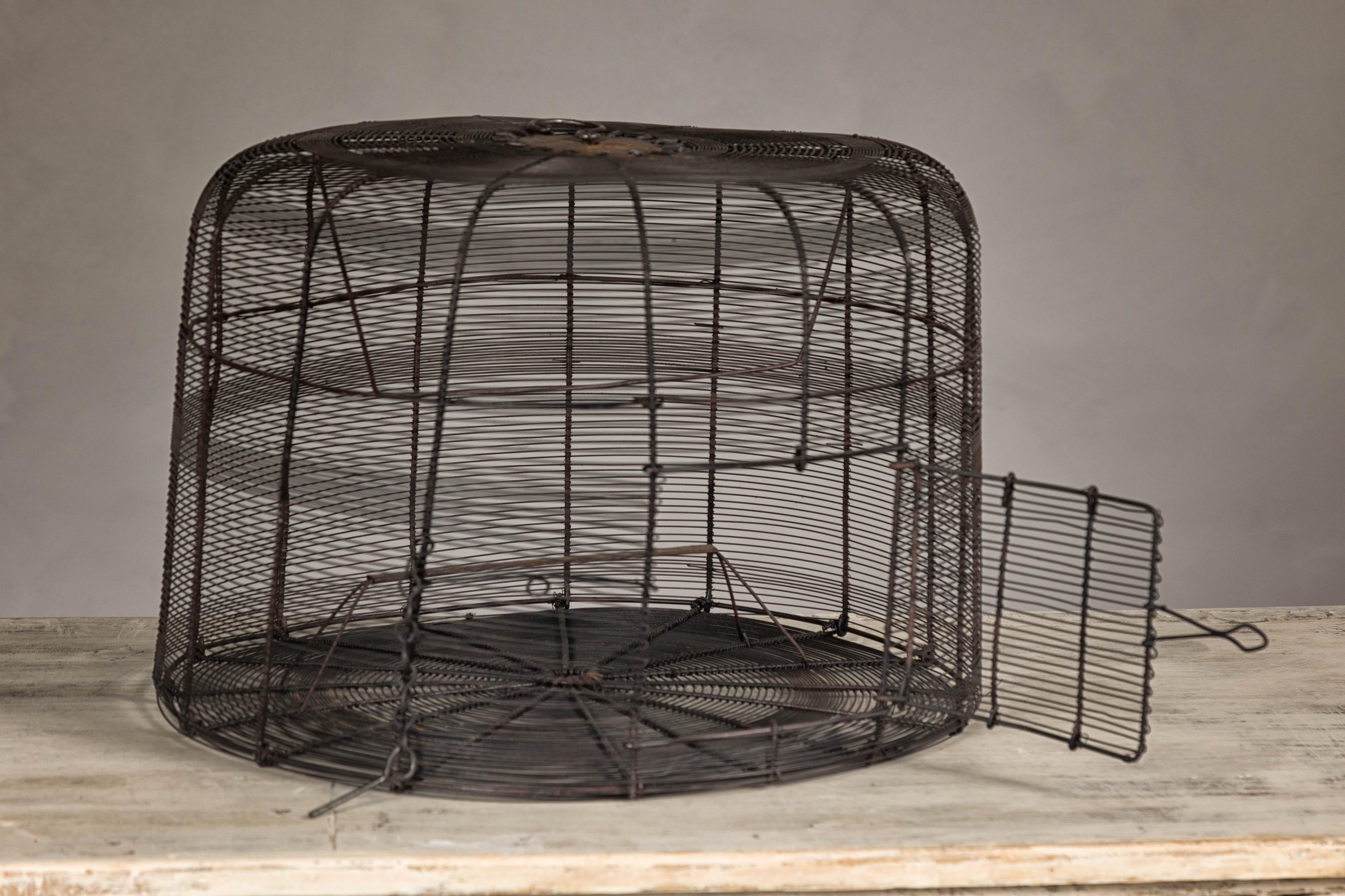 Vintage Handmade Metal Round Shaped Birdcage with Rustic Character For Sale 3