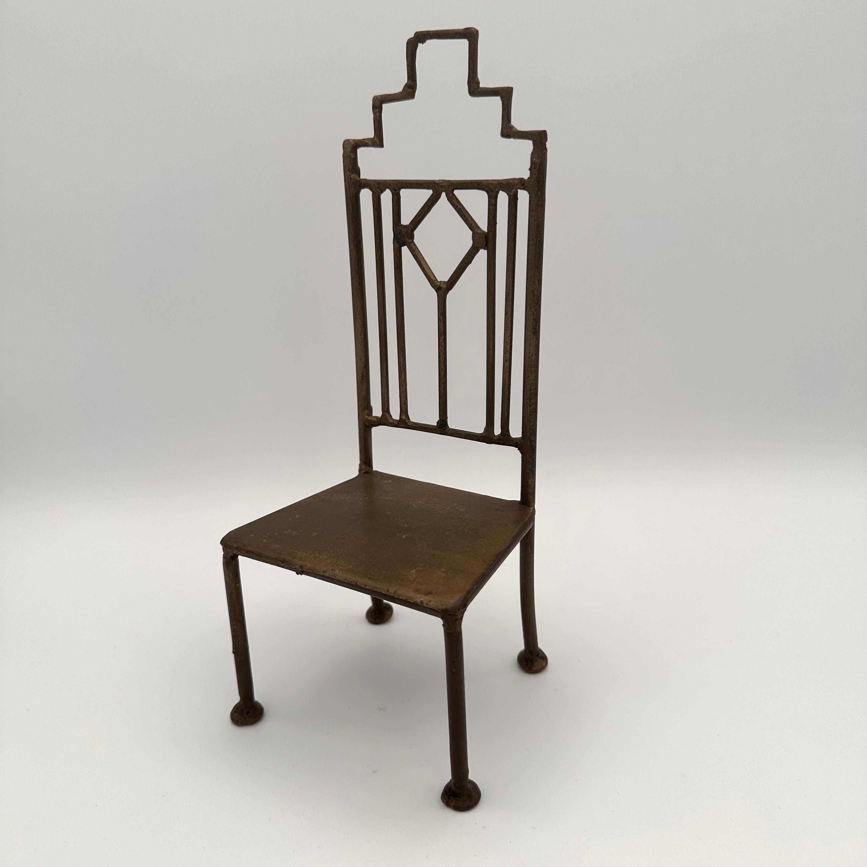 20th Century Vintage Handmade Miniature Metal Chair in the Art Deco Style For Sale