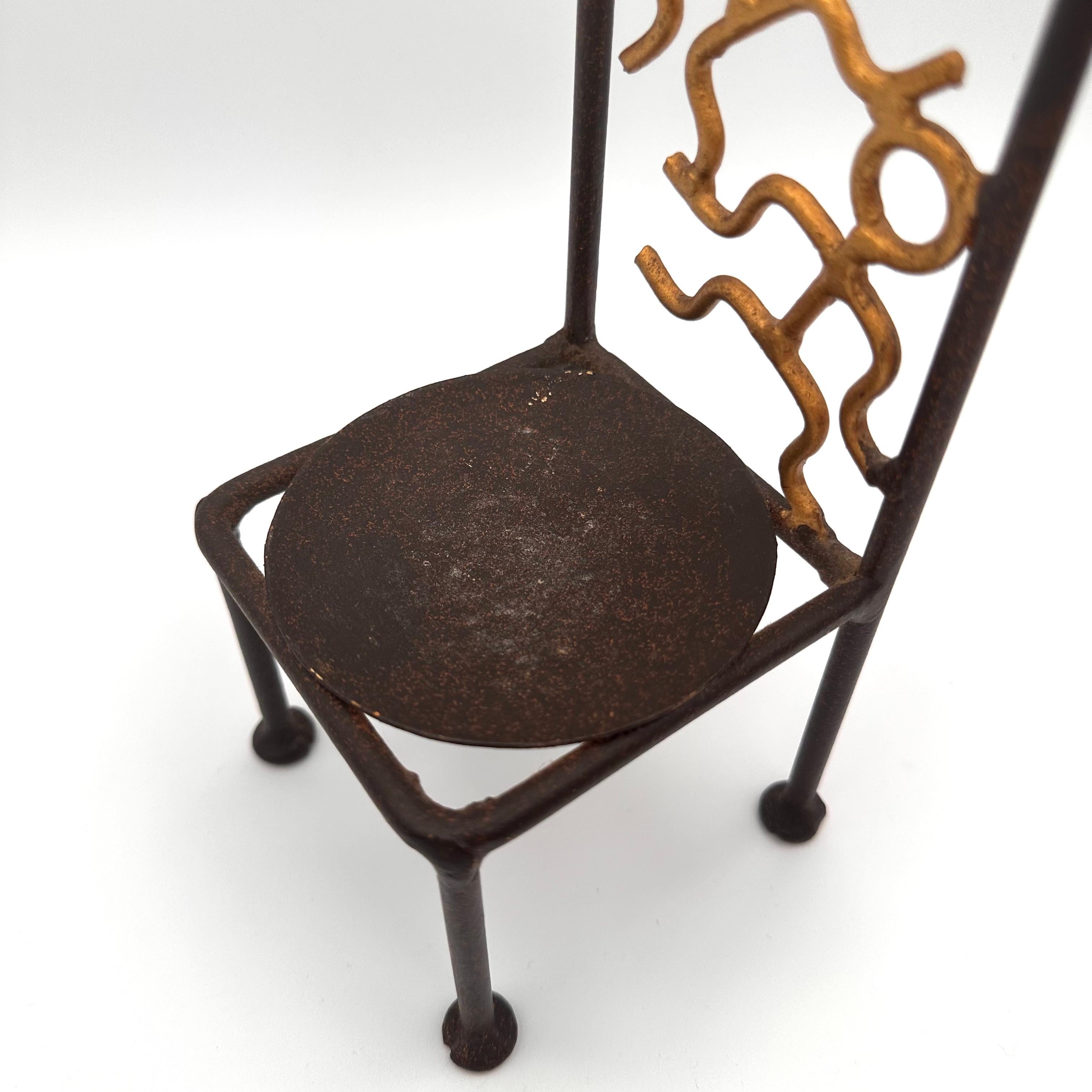 Vintage Handmade Miniature Metal Chair with Stick Figure Person Motif For Sale 6