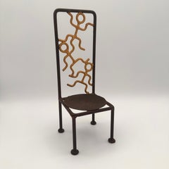 Vintage Handmade Miniature Metal Chair with Stick Figure Person Motif