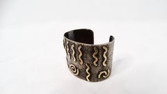 Vintage Handmade Modernist Two-Tone 18k & 14k Gold Sterling Silver Cuff