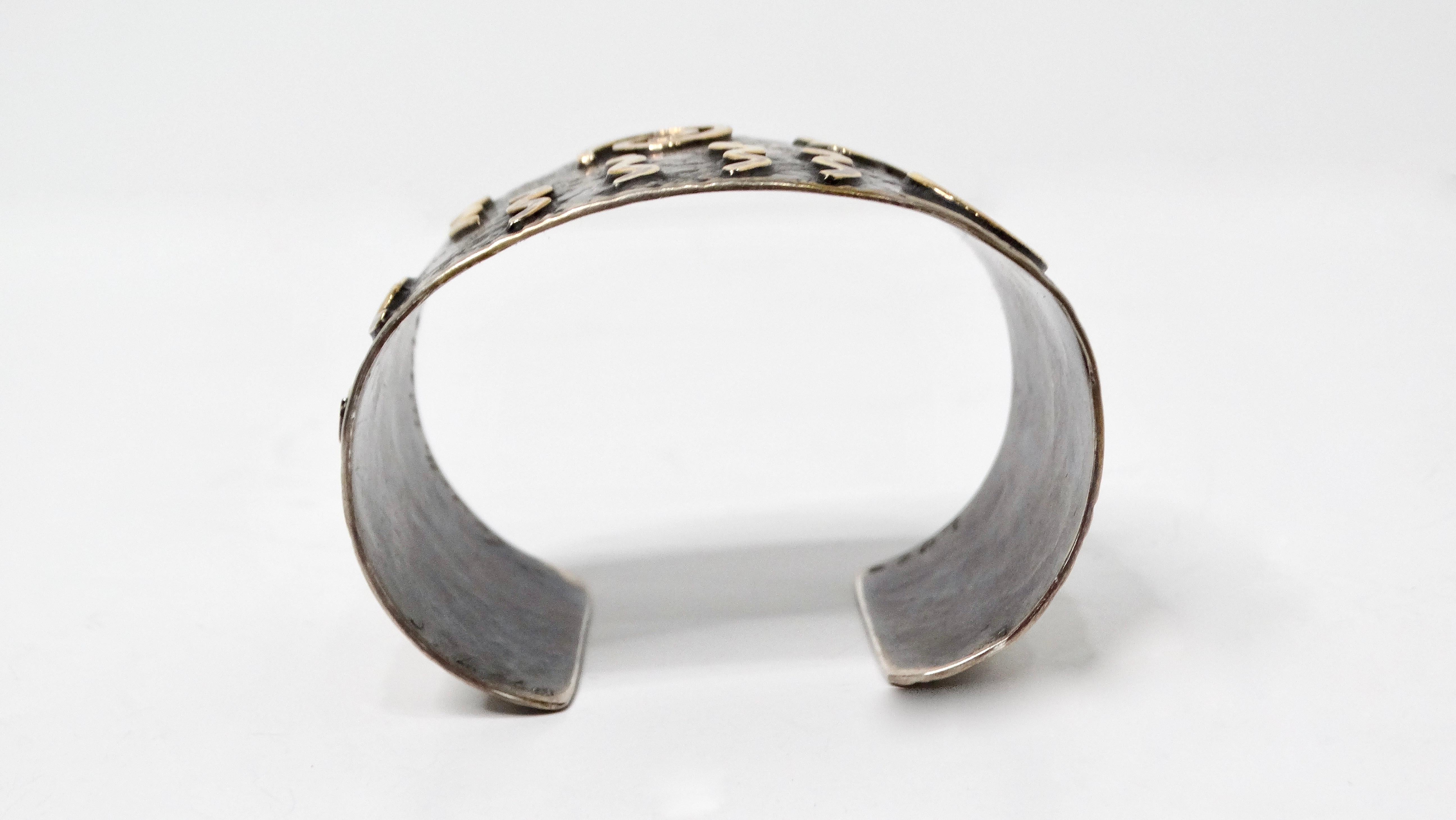 Vintage Handmade Modernist Two-Tone 18k & 14k Gold Sterling Silver Cuff In Good Condition For Sale In Scottsdale, AZ
