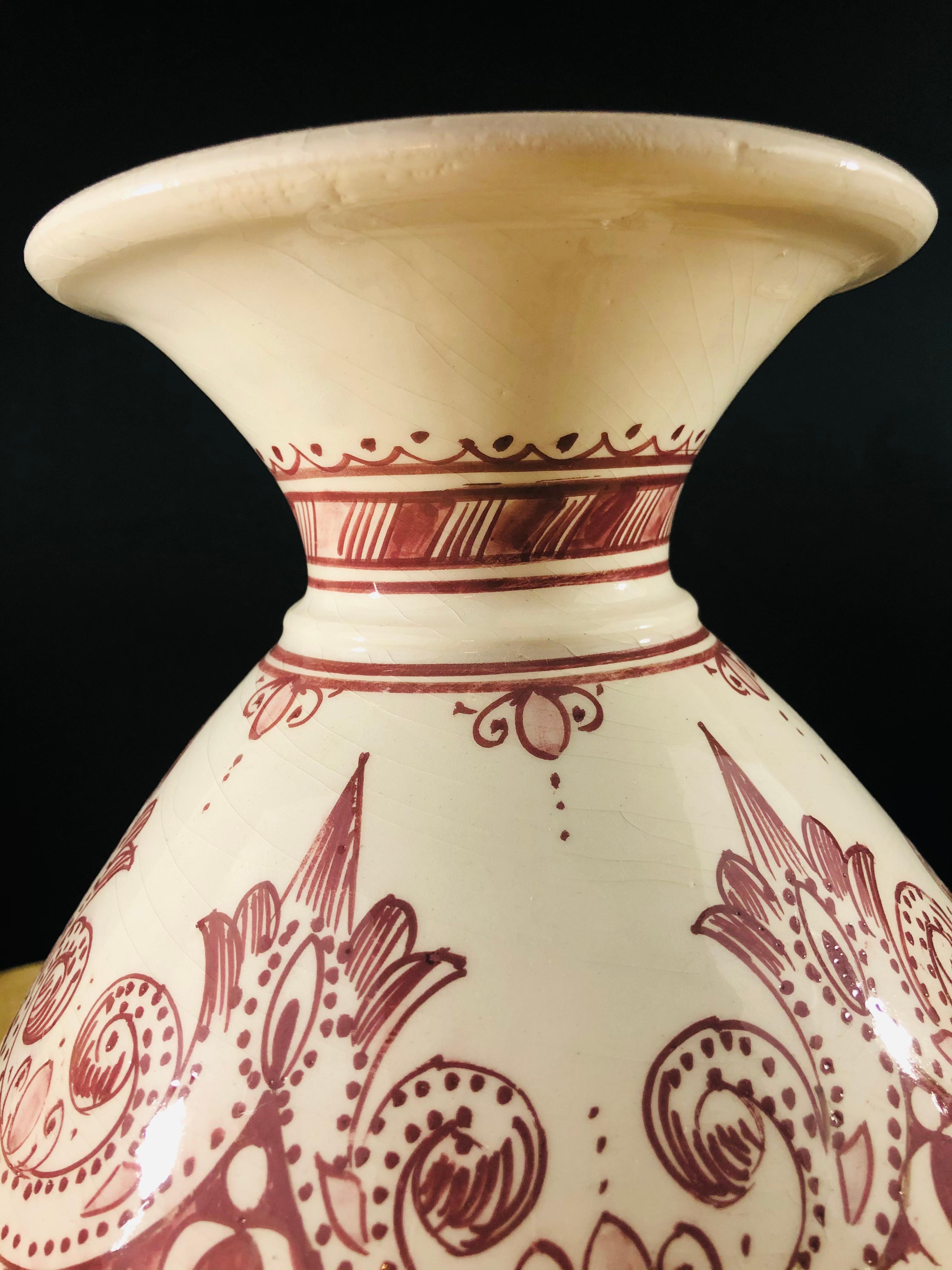 Late 20th Century Vintage Handmade Moroccan Burgundy and White Ceramic Vase