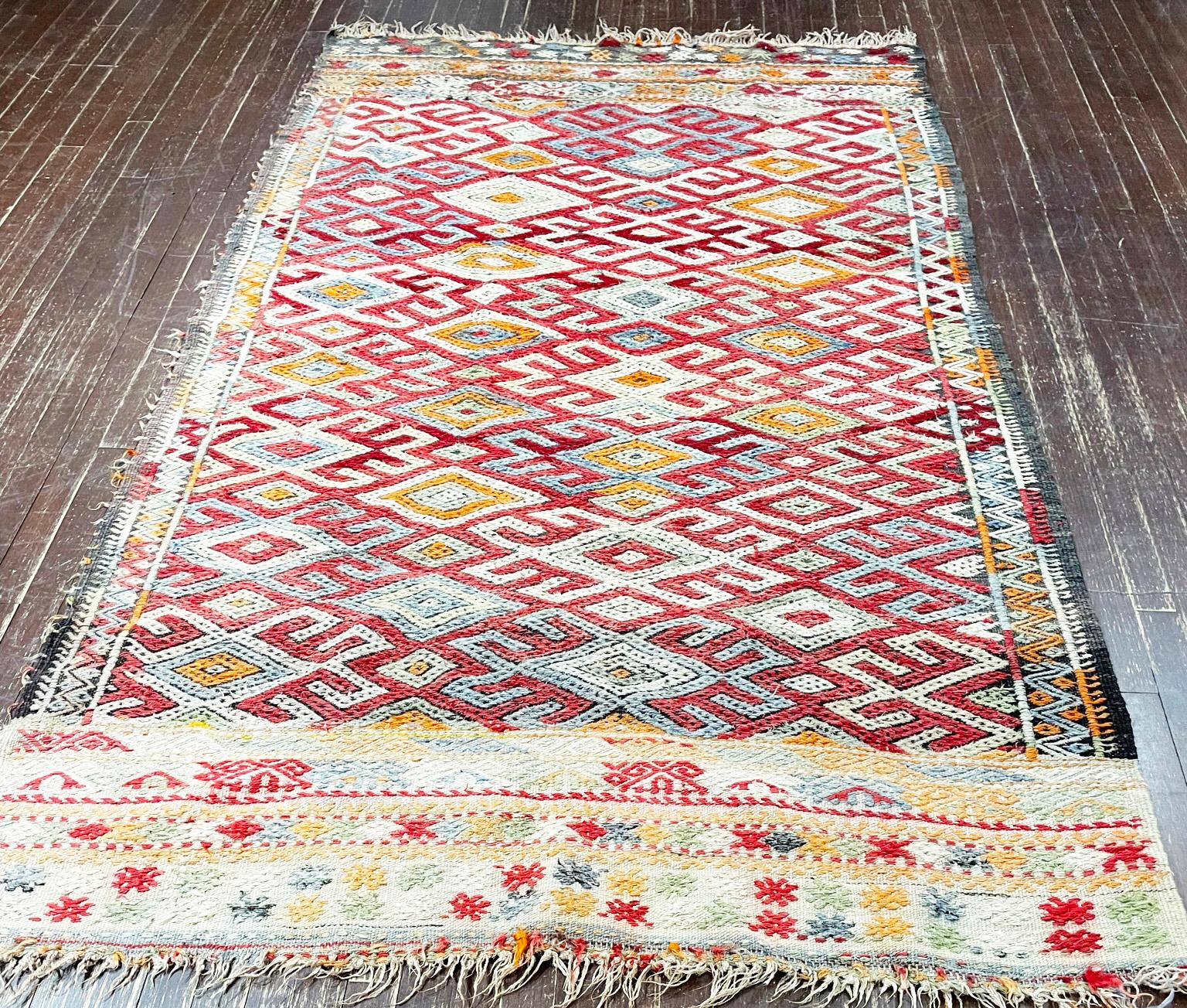 Vintage handmade tribal flat weave/kilim moroccan runner, circa -1950,measures: 4'9