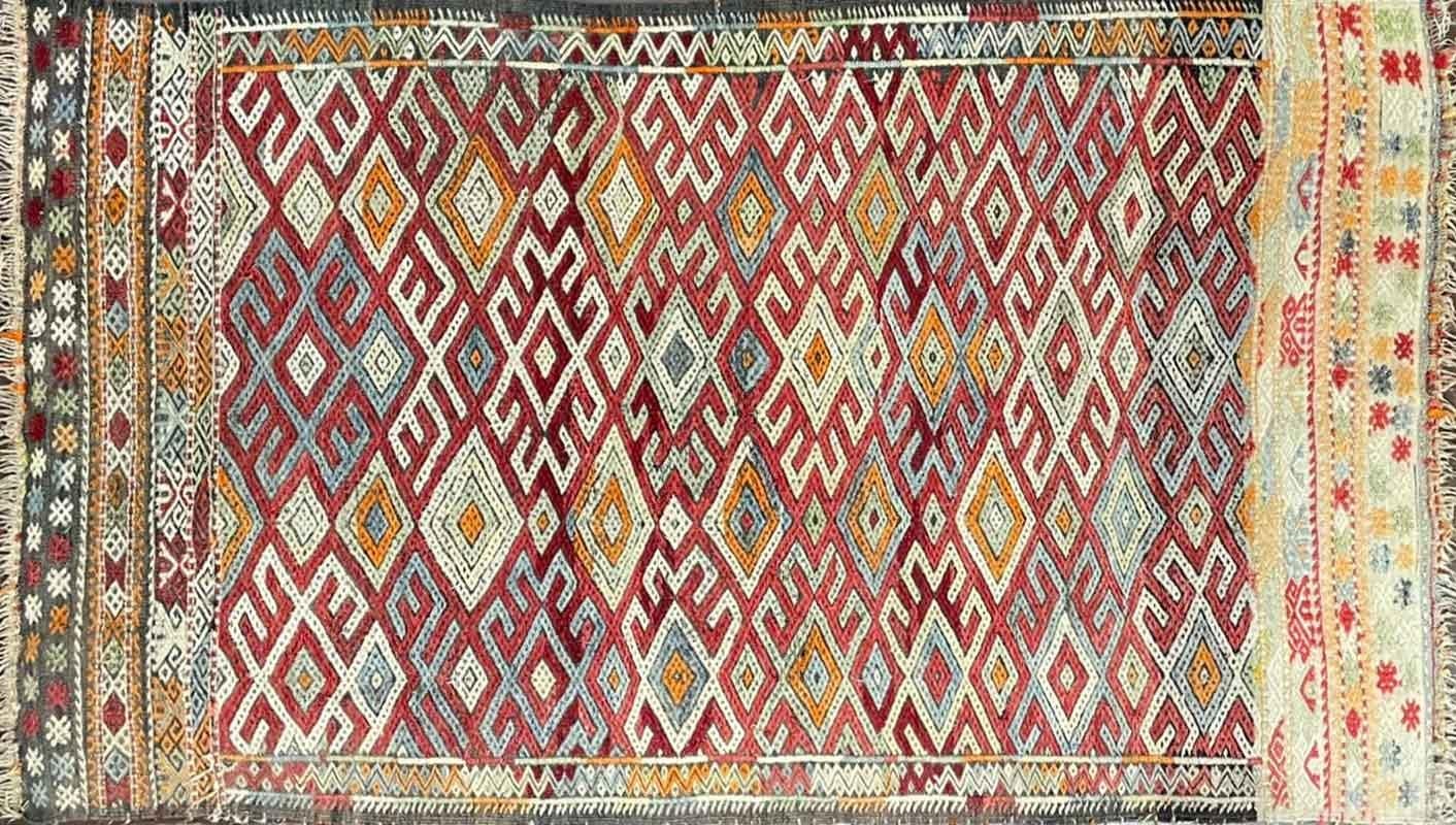 Tribal Vintage Moroccan Flat Weave/Kilim rug/runner, #17420, circa 1950s For Sale
