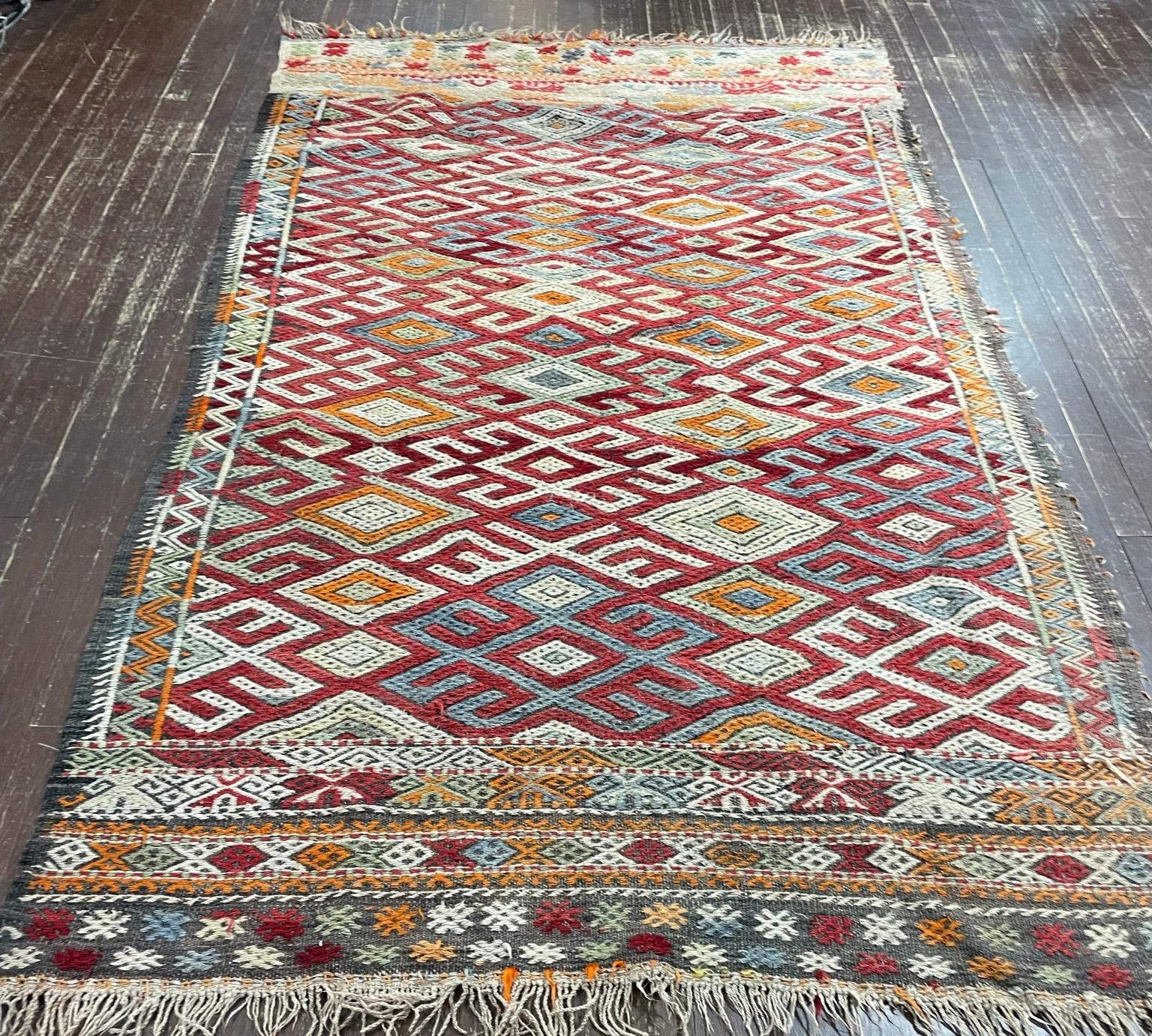 20th Century Vintage Moroccan Flat Weave/Kilim rug/runner, #17420, circa 1950s For Sale