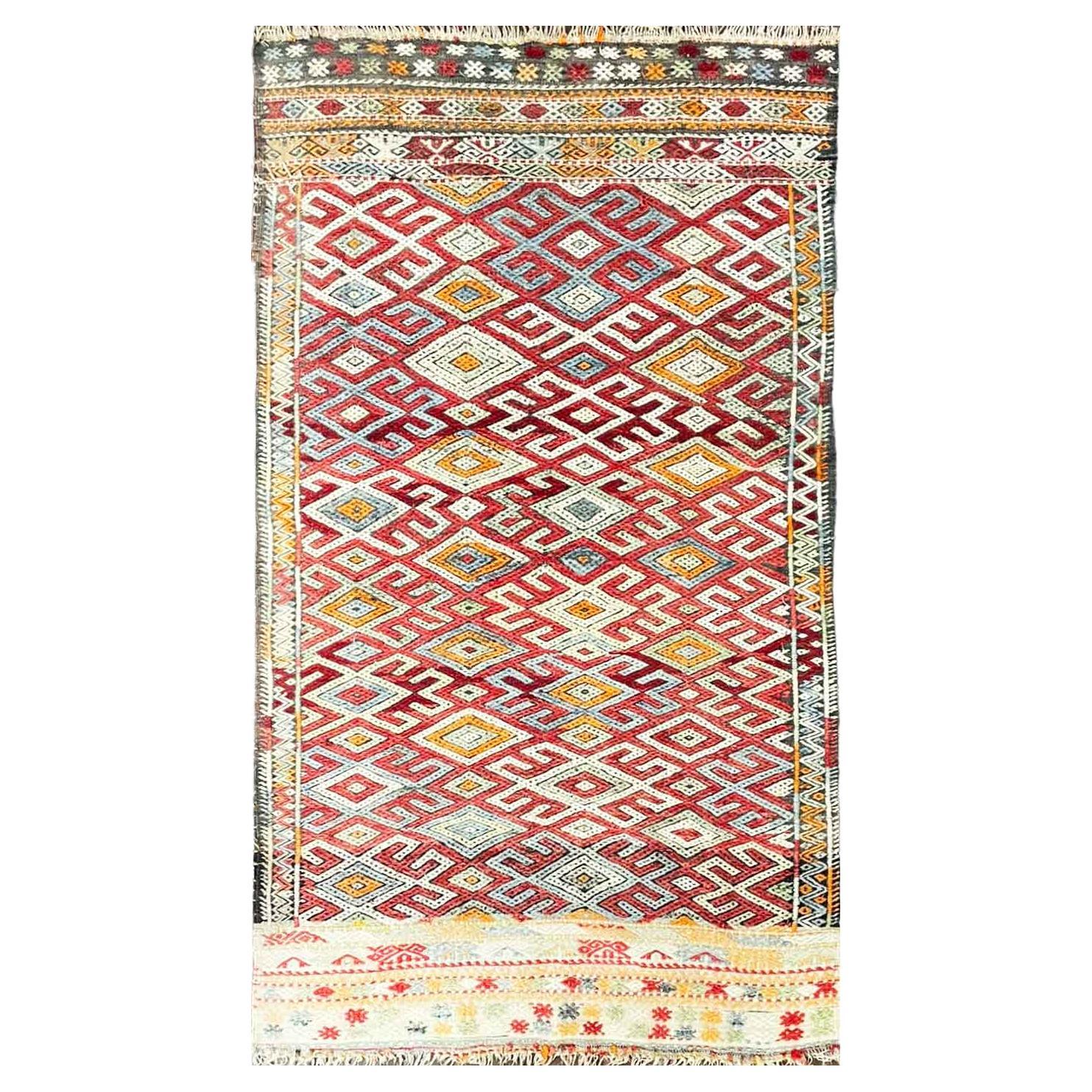 Vintage Moroccan Flat Weave/Kilim rug/runner, #17420, circa 1950s For Sale