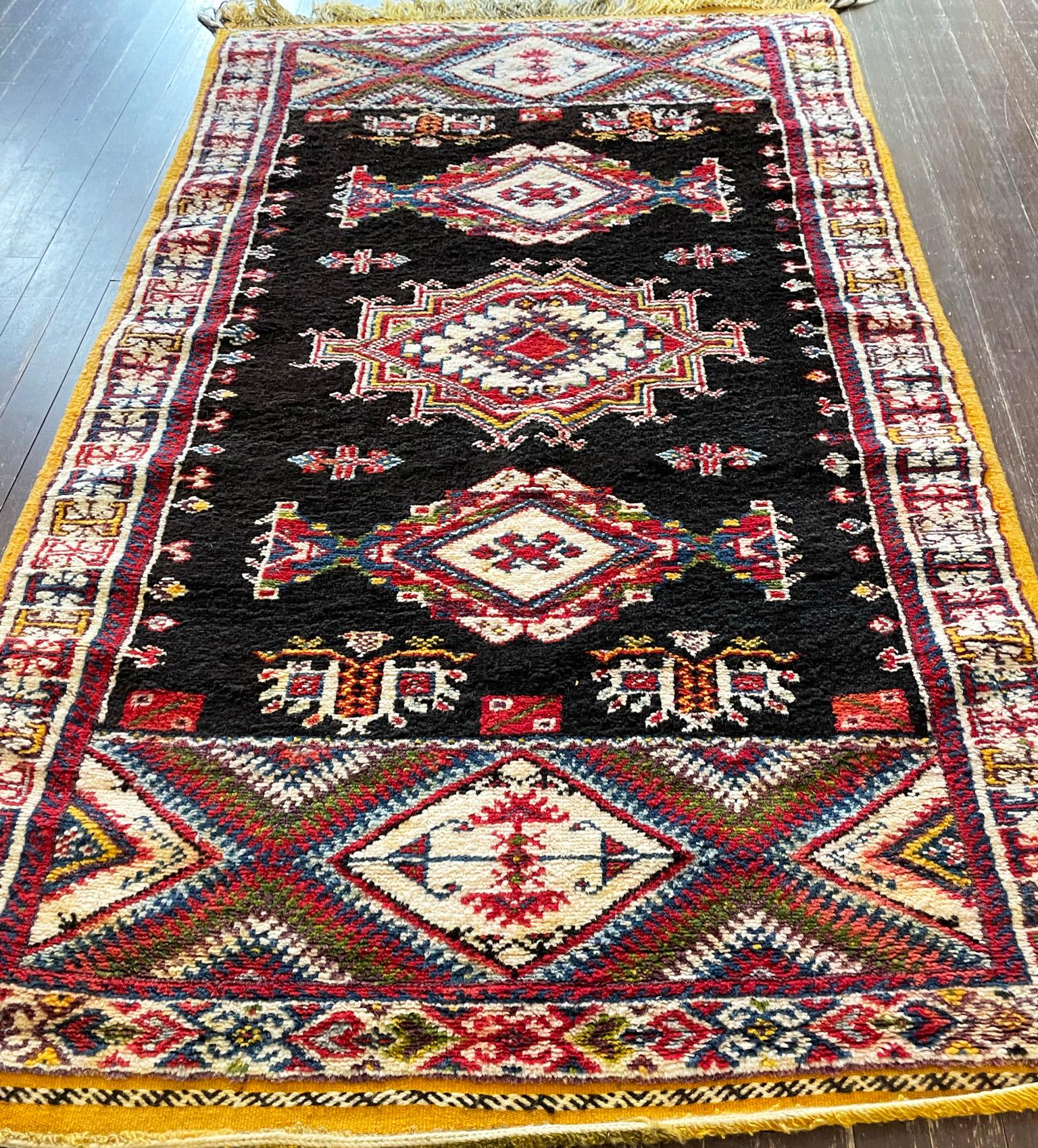 Vintage handmade Tribal North African Moroccan rug, most desirable and unique 3'9