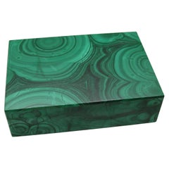 Vintage Handmade Natural Malachite Stone Hinged Stash Trinket Box Made In Italy