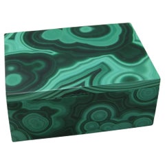 Vintage Handmade Natural Malachite Stone Lidded Stash Trinket Box Italy