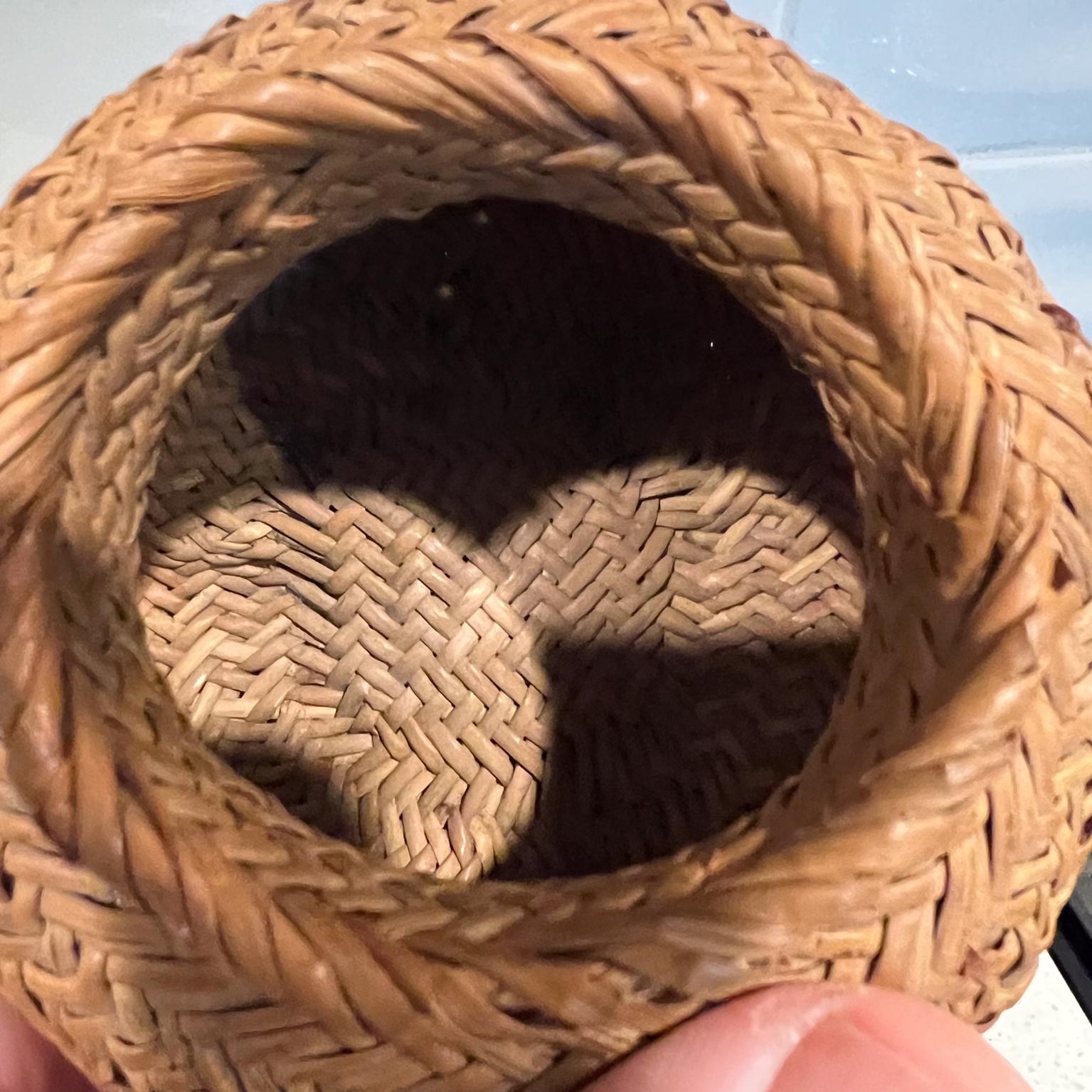 Mid-20th Century Vintage Handmade Natural Woven Mini Basket  For Sale