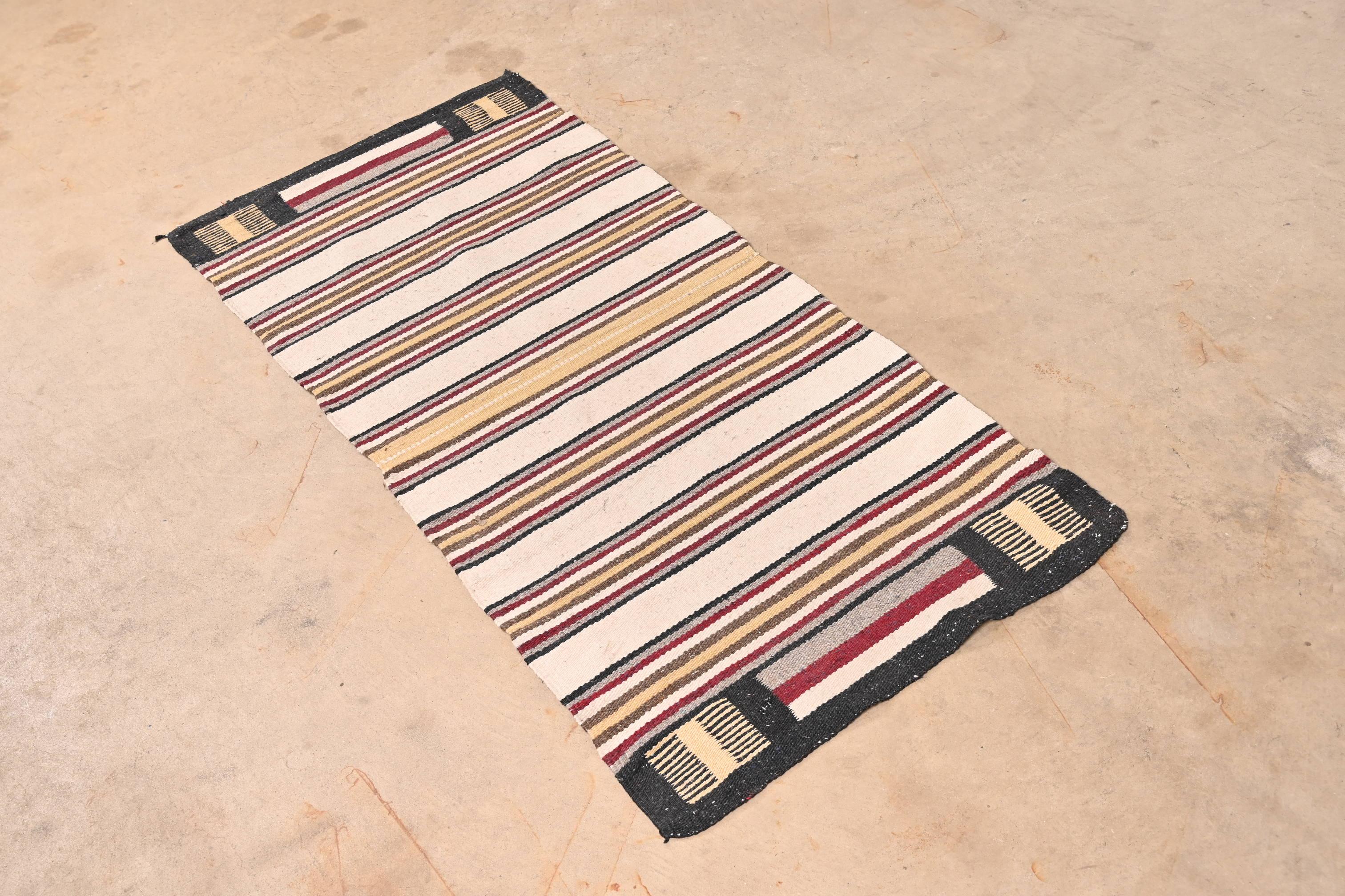 American Vintage Handmade Navajo Flat Weave Rug, Mid-20th Century