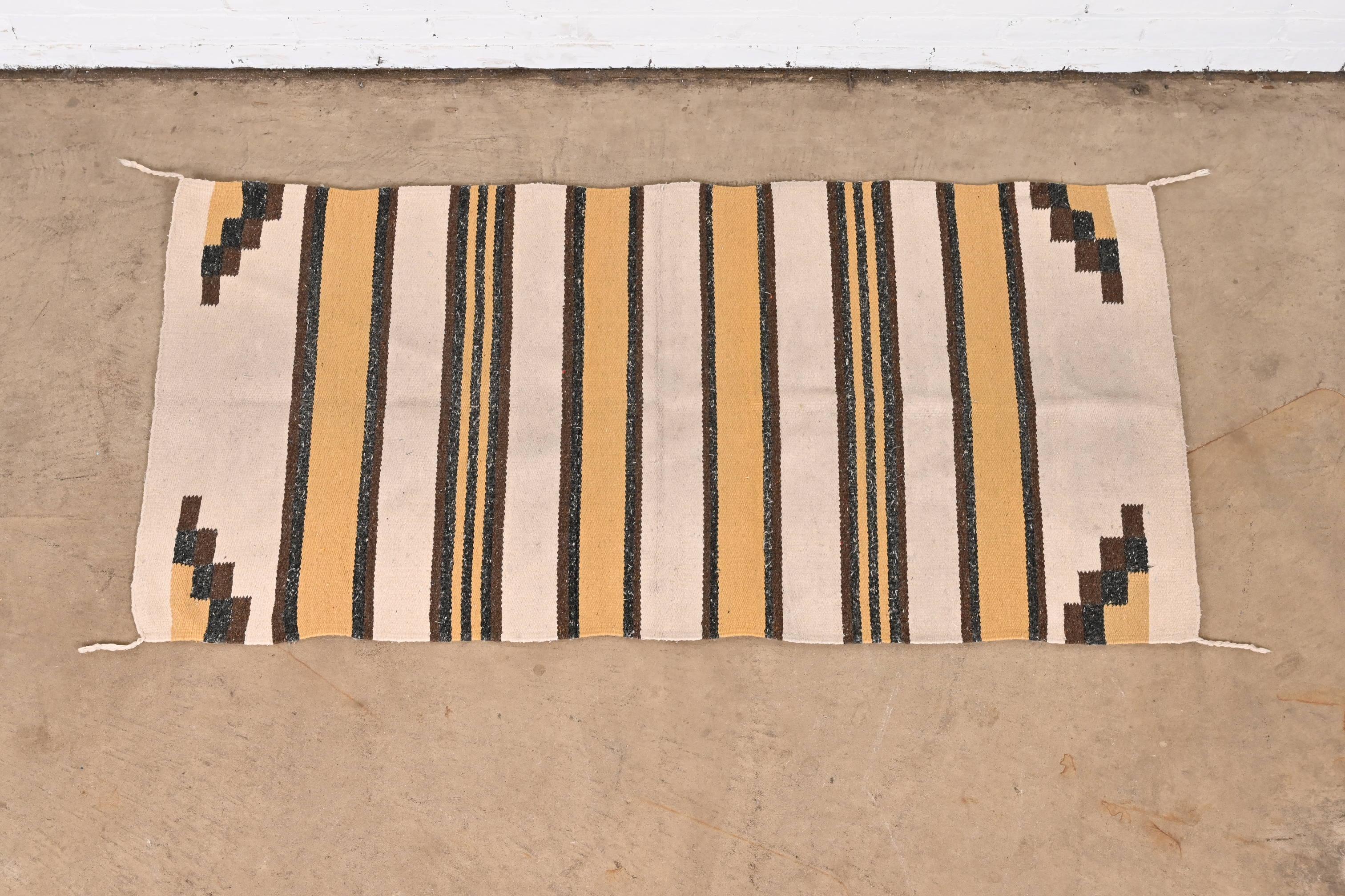 Wool Vintage Handmade Navajo Flat Weave Rug, Mid-20th Century