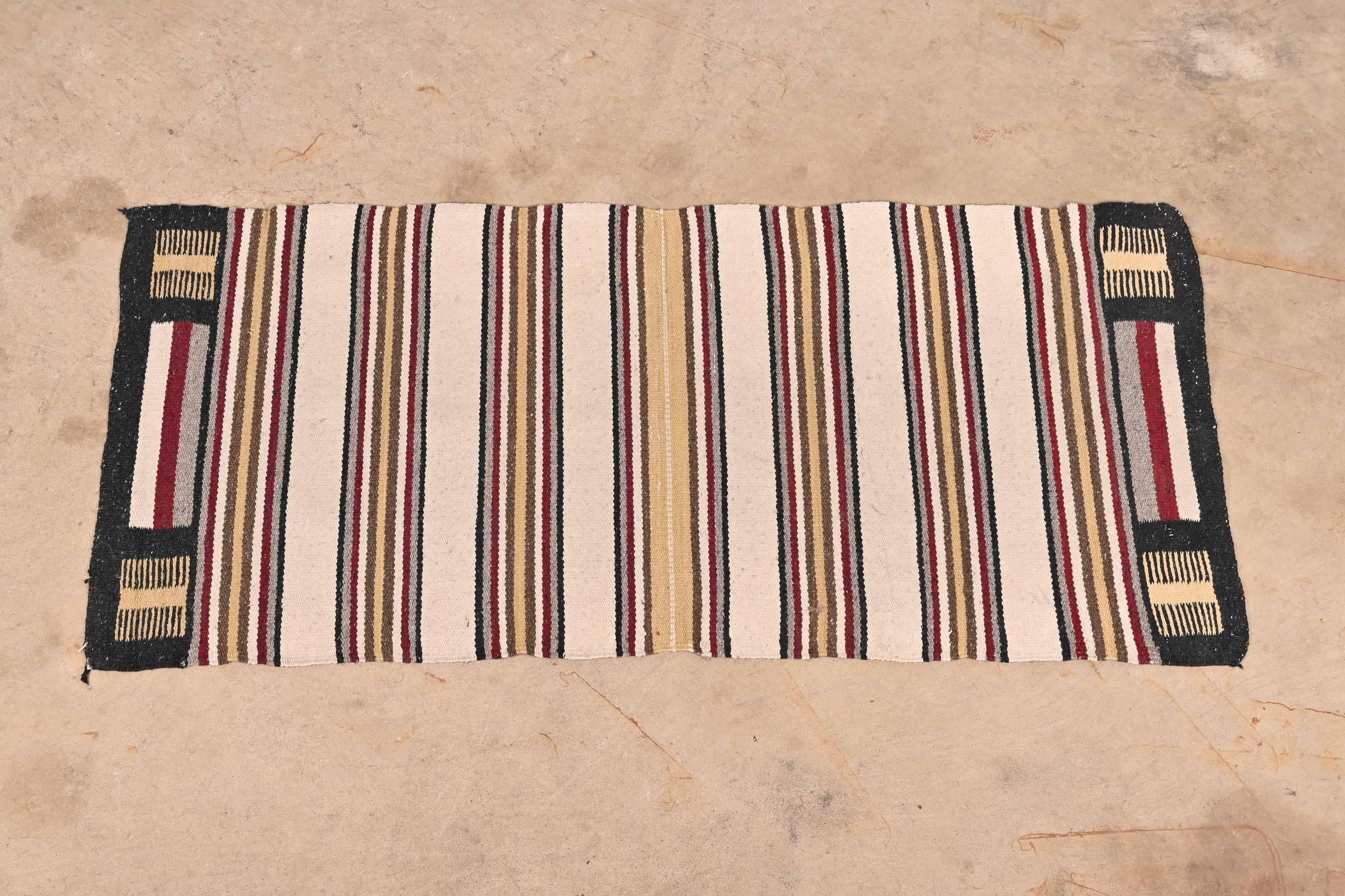 Wool Vintage Handmade Navajo Flat Weave Rug, Mid-20th Century