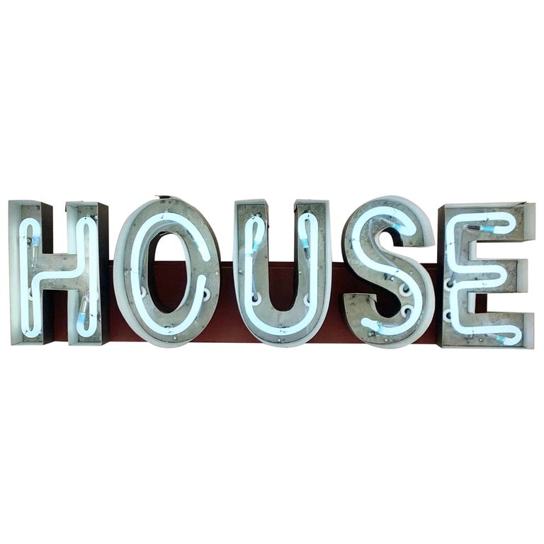 Vintage Handmade Neon "HOUSE" Sign For Sale at 1stDibs