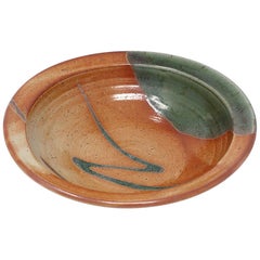 Vintage Handmade Orange and Green Ceramic Bowl