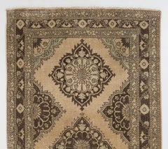 4.7x12.7 ft Vintage Handmade Oushak Runner Rug in Beige and Brown for Hallway