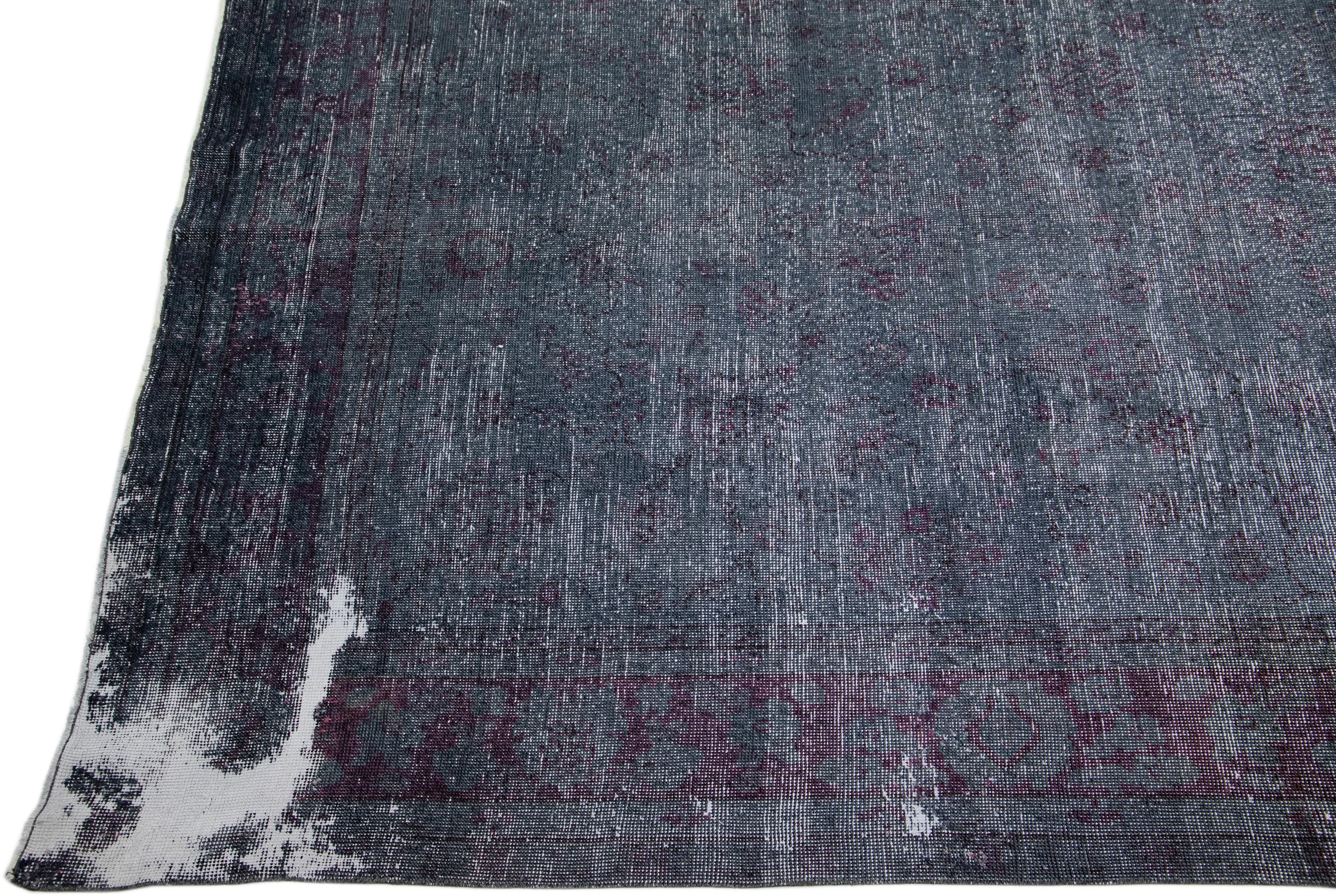 Islamic Vintage Handmade Overdyed Turkish  Long Wool Rug In Gray For Sale