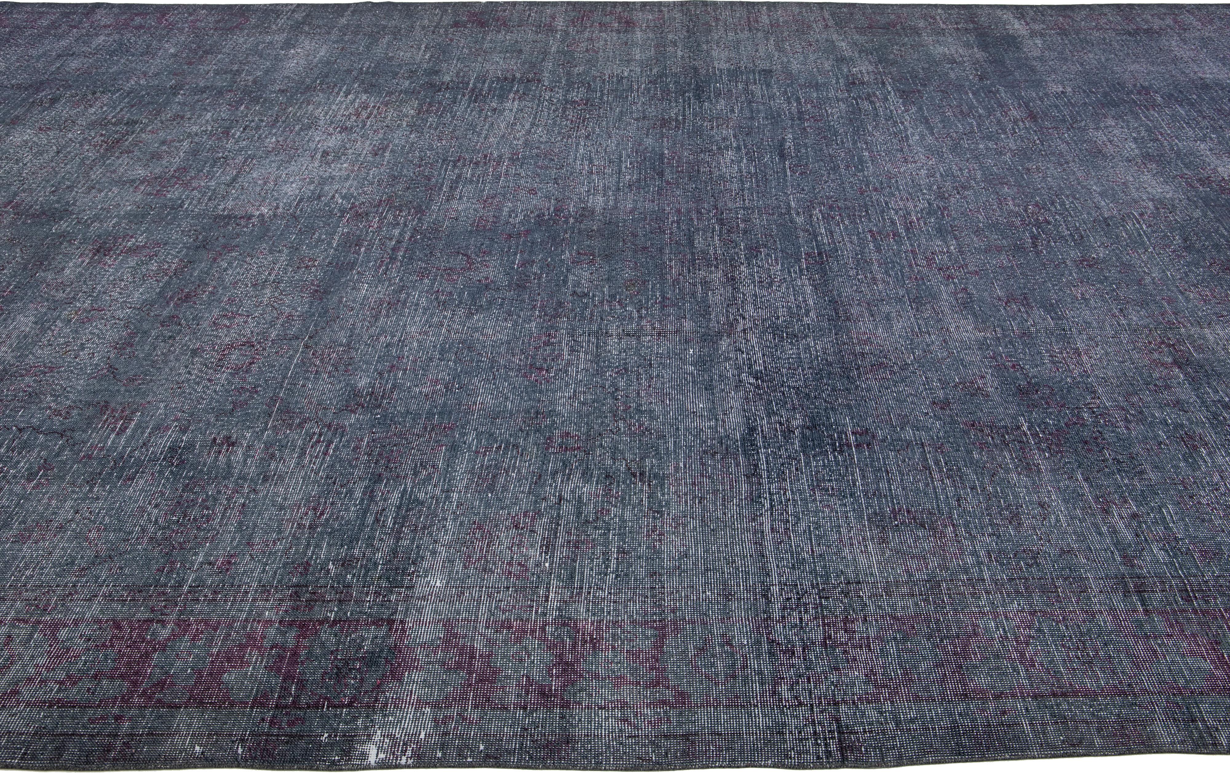 20th Century Vintage Handmade Overdyed Turkish  Long Wool Rug In Gray For Sale