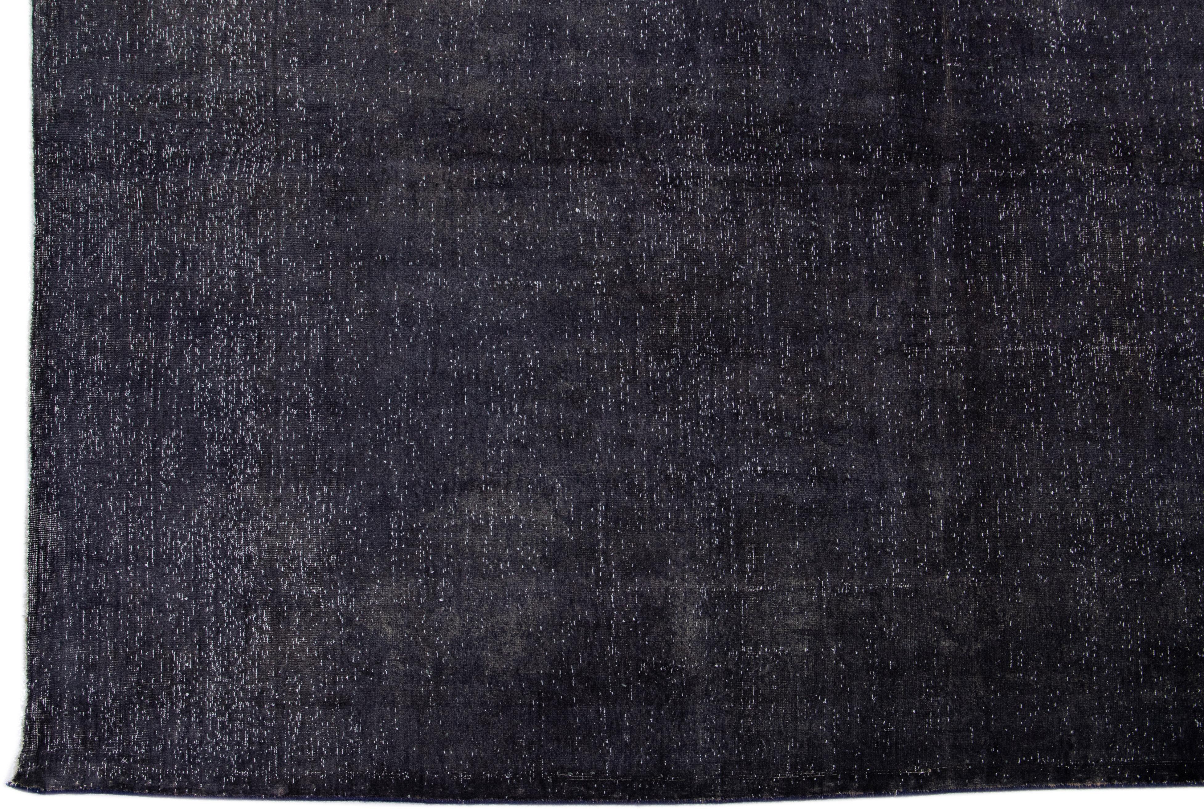 Vintage Handmade Overdyed Turkish Wool Rug with Gray/Charcoal Color Field In Distressed Condition For Sale In Norwalk, CT
