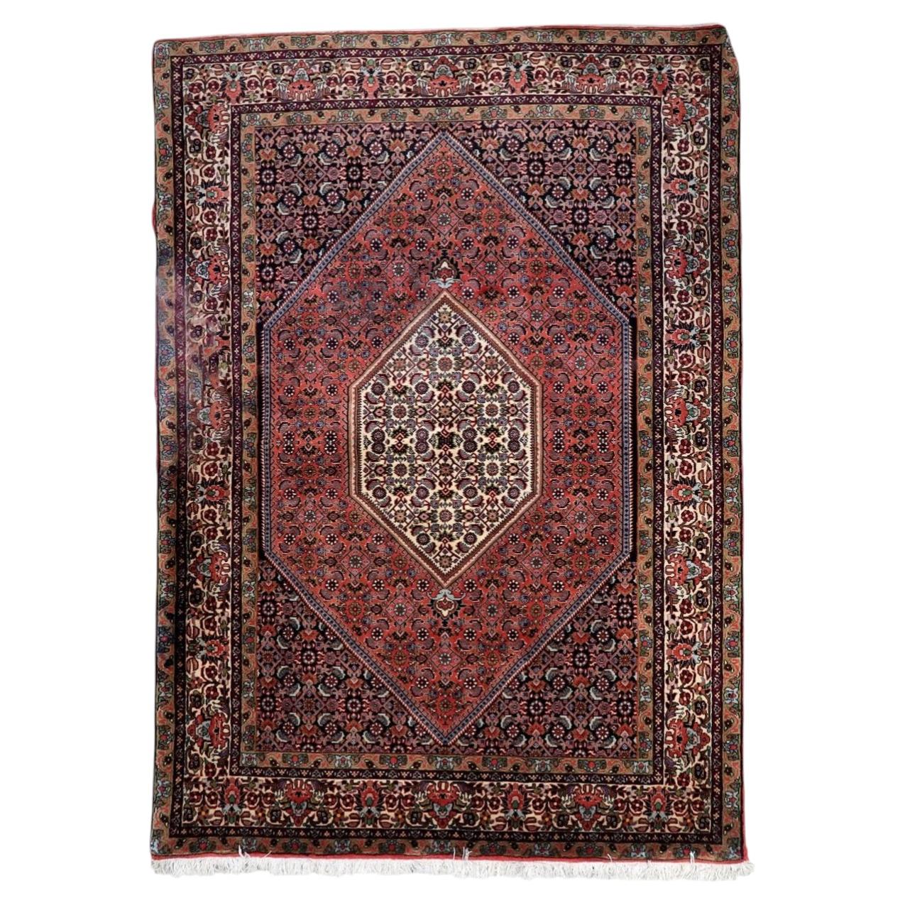 Tappeto persiano vintage Bidjar, fatto a mano, anni '50, geometrico, 6,9 x 4,4 piedi -1C1277 in vendita