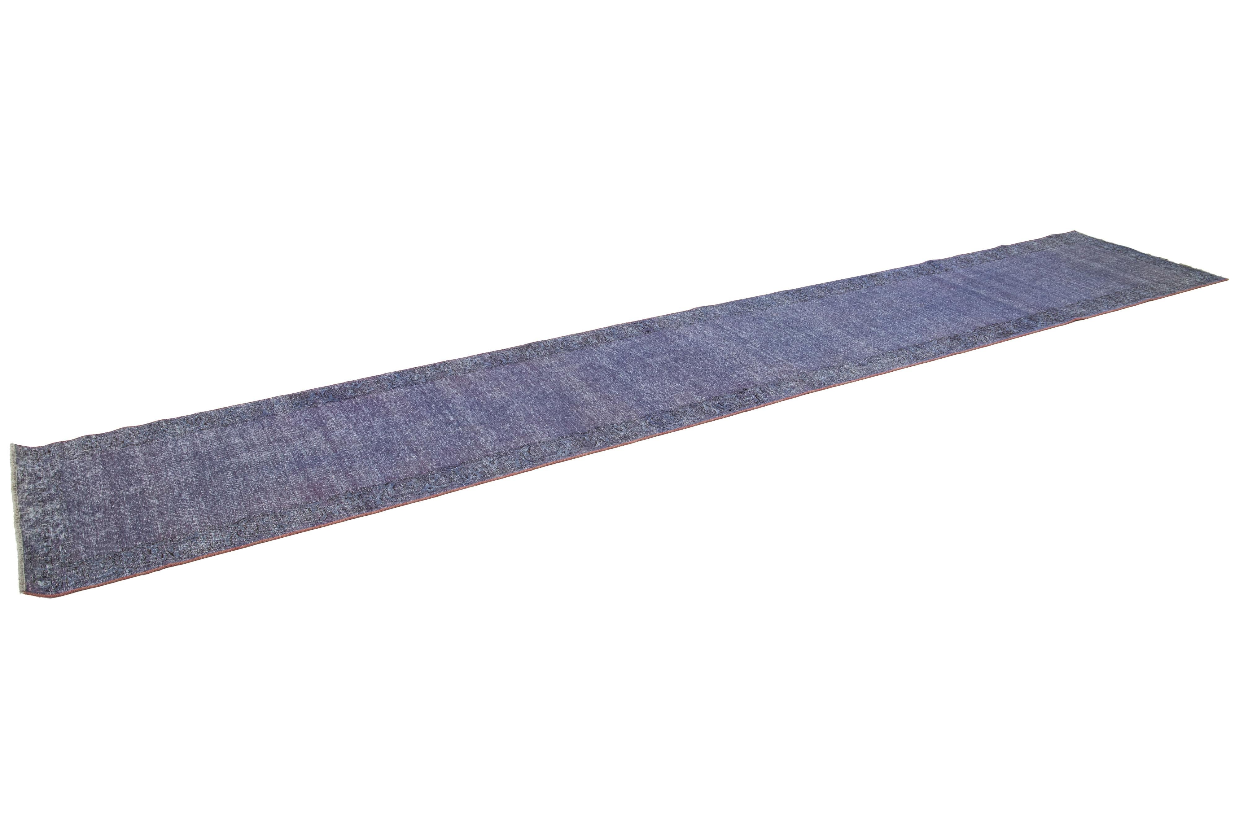 Hand-Knotted Vintage Handmade Persian Overdyed Blue Wool Rug With Allover Design For Sale