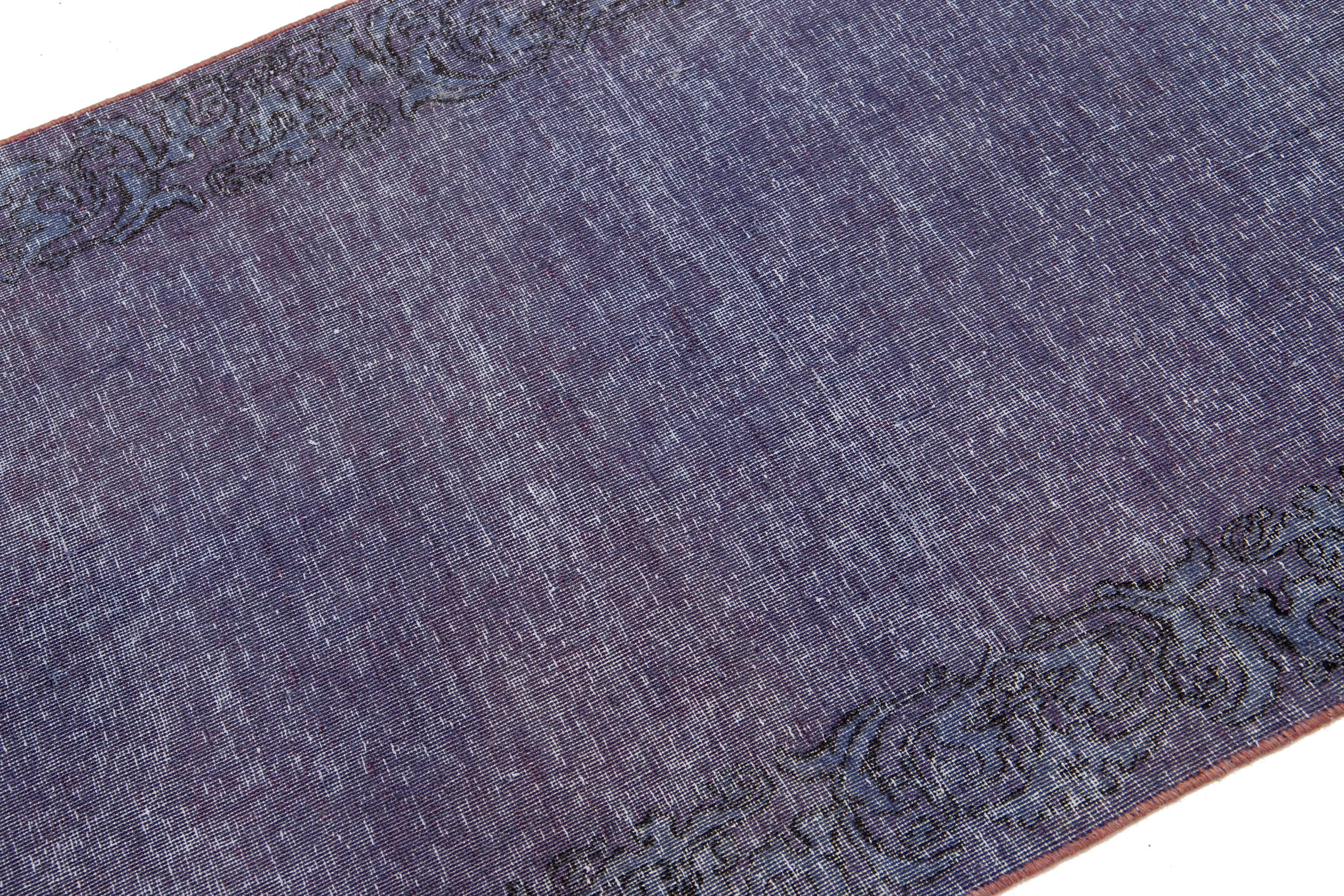 Vintage Handmade Persian Overdyed Blue Wool Rug With Allover Design In Good Condition For Sale In Norwalk, CT