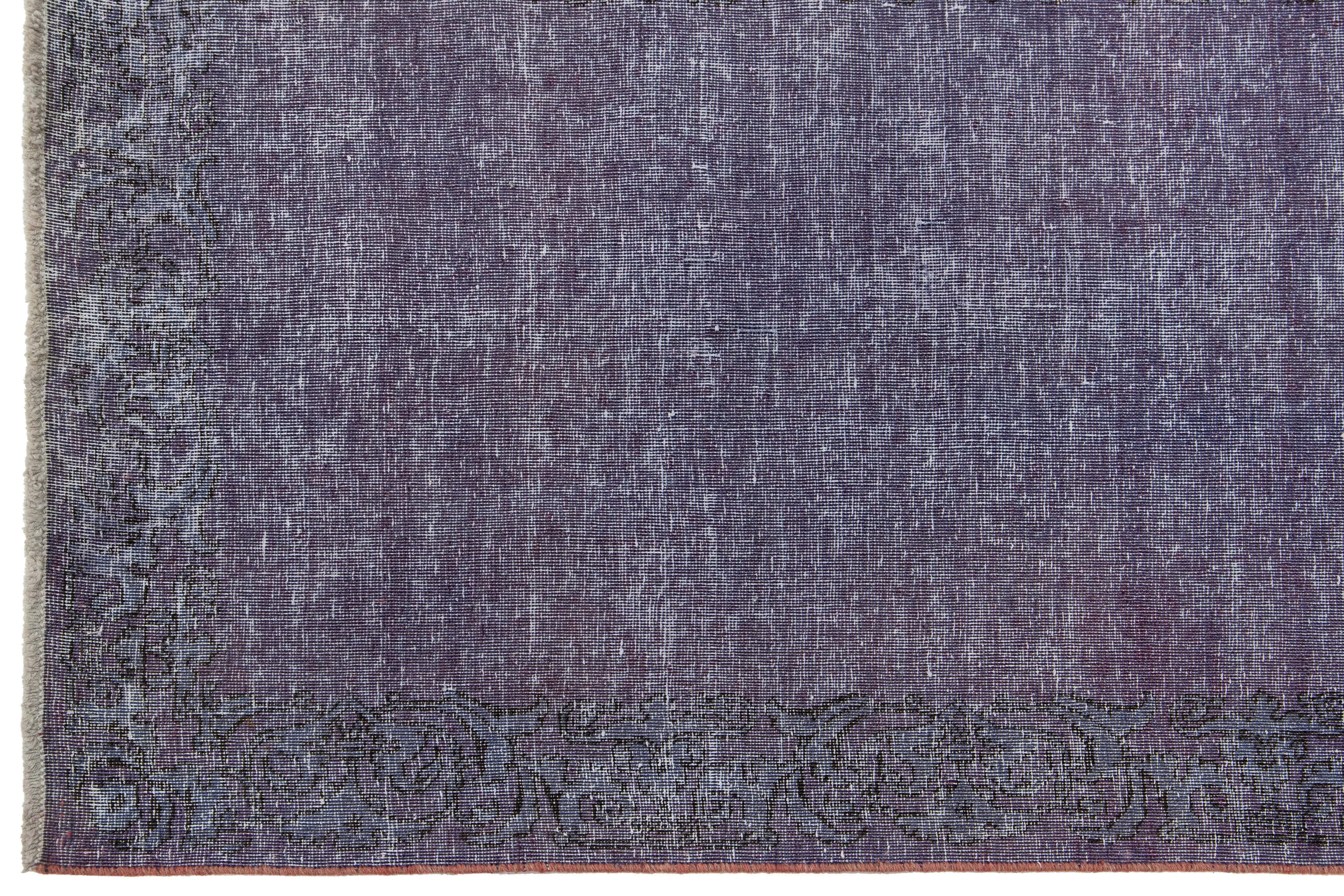 Vintage Handmade Persian Overdyed Blue Wool Rug With Allover Design For Sale 1