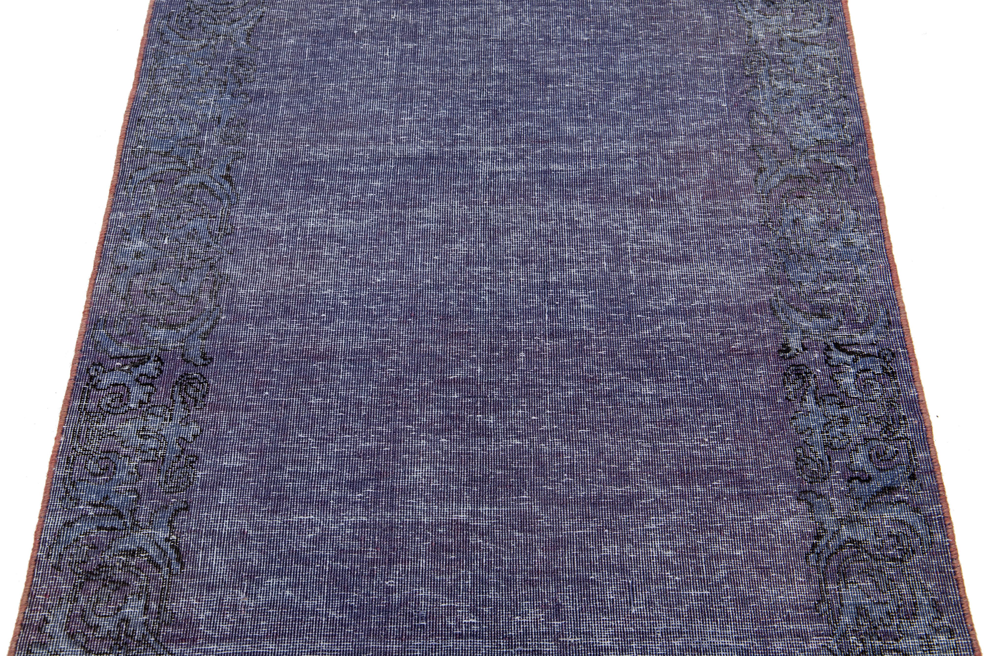 Vintage Handmade Persian Overdyed Blue Wool Rug With Allover Design For Sale 2