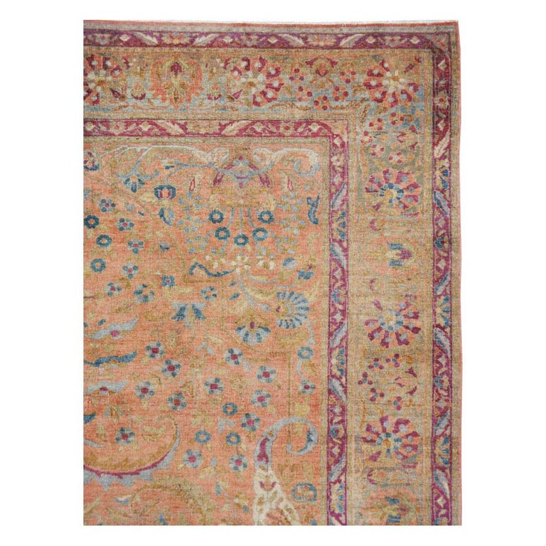Hand-Knotted Vintage Handmade Persian Sarouk Accent Rug