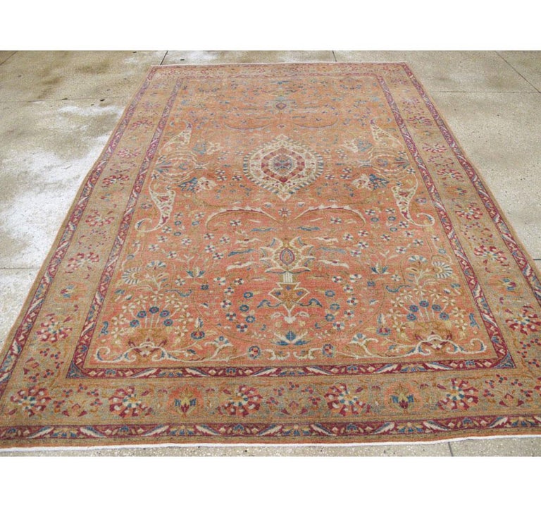 Vintage Handmade Persian Sarouk Accent Rug In Good Condition In New York, NY
