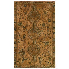 Vintage Handmade Persian Shiraz with Animals Design Bohemian Distressed Wool Rug