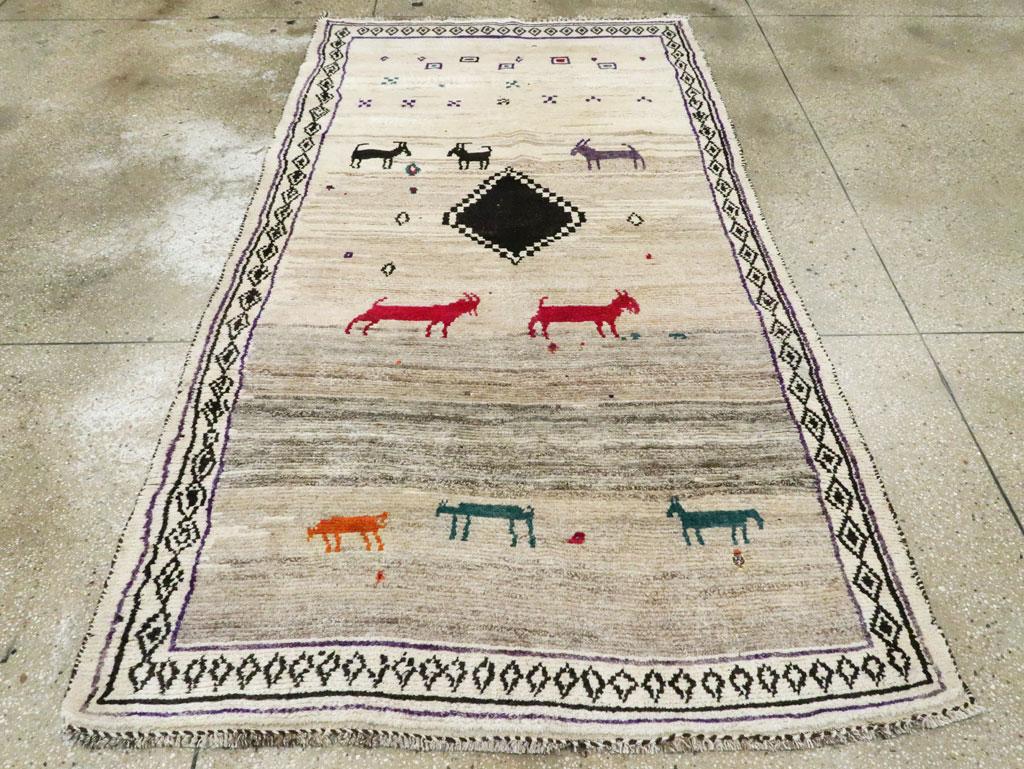 Vintage Handmade Persian Tribal Accent Rug in Cream In Excellent Condition In New York, NY