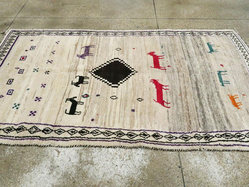 Vintage Handmade Persian Tribal Accent Rug in Cream 1