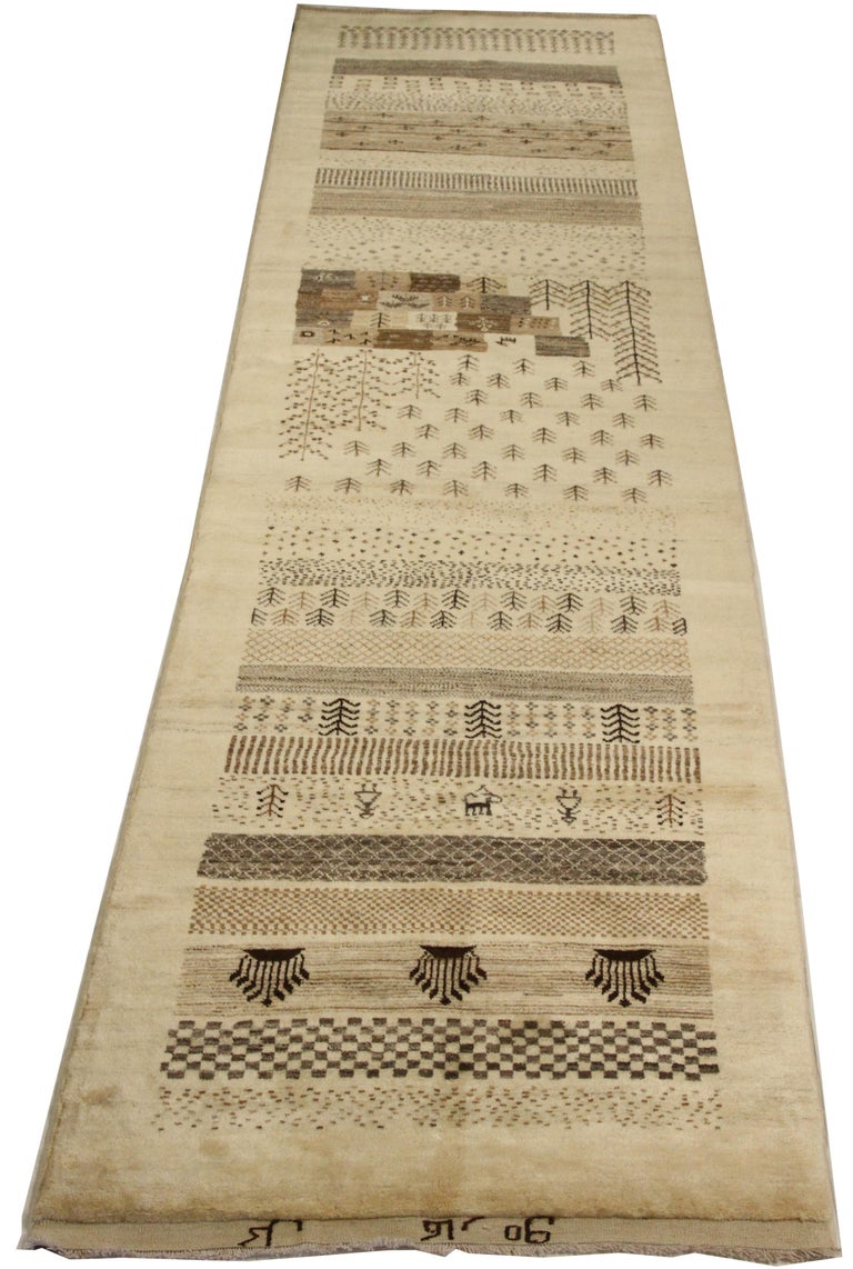 Vintage Handmade Persian Tribal Runner Rug Gabbeh Design For Sale at ...