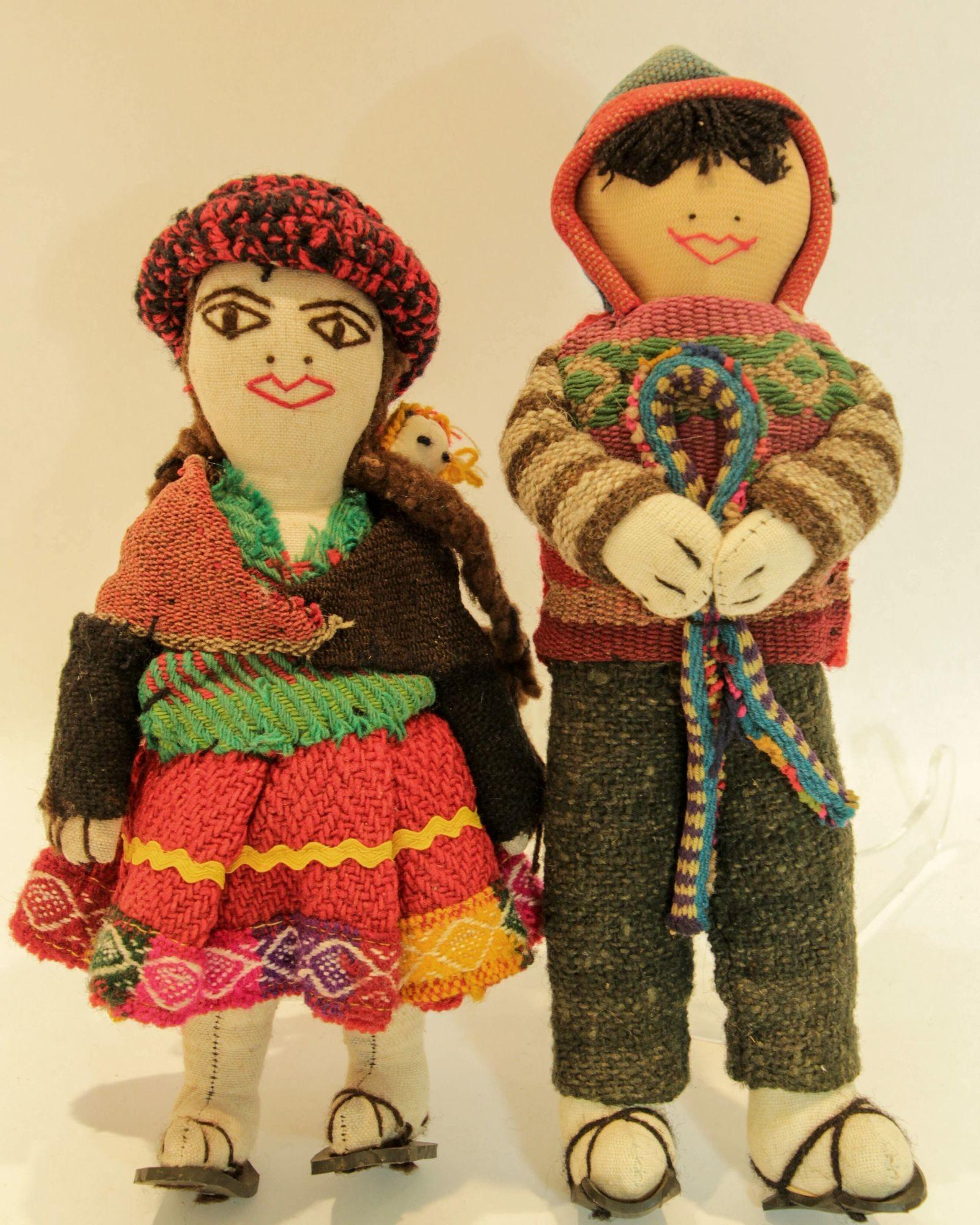 Hand-Crafted Vintage Handmade Peruvian Couple Folk Art Dolls For Sale