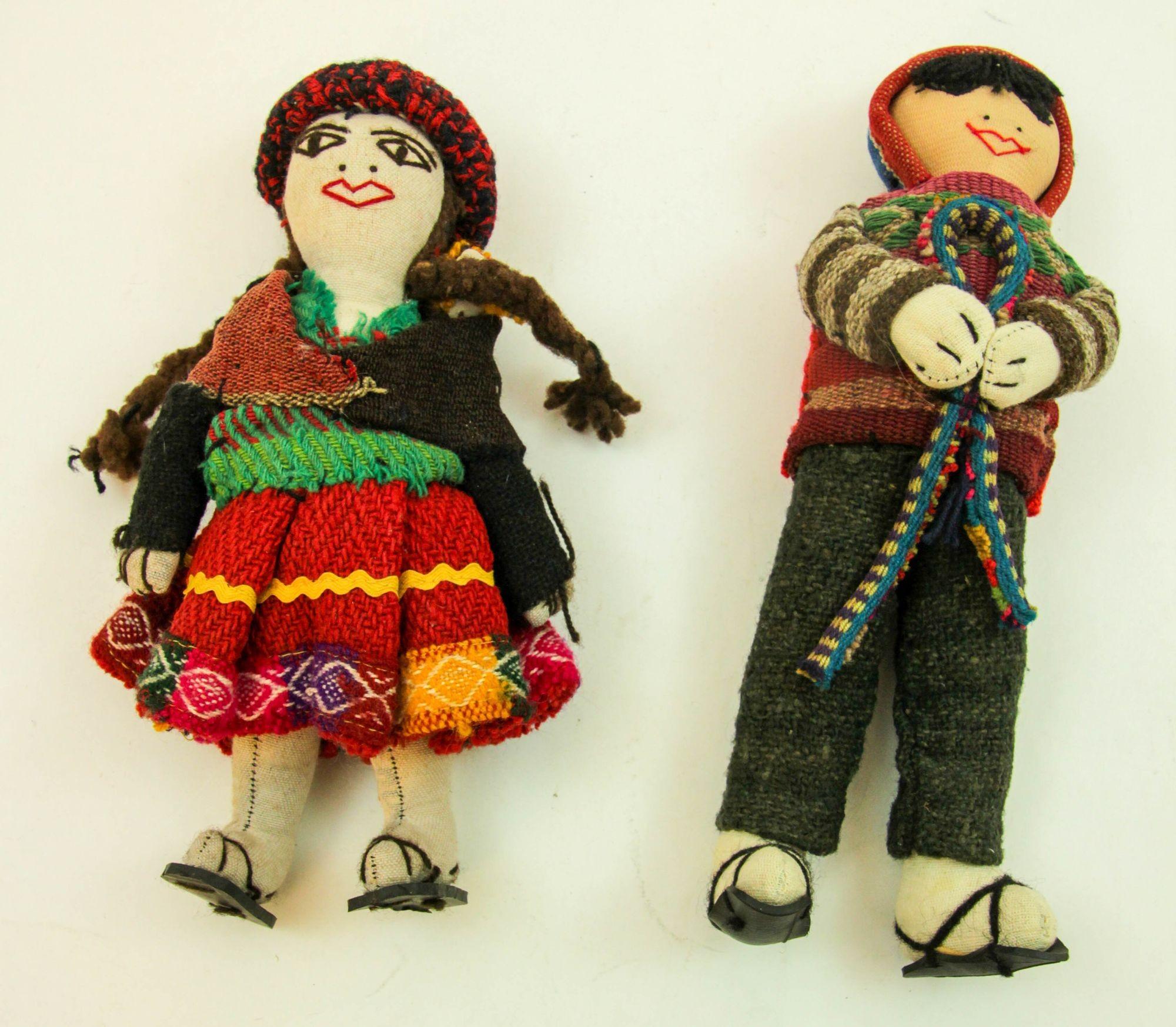 20th Century Vintage Handmade Peruvian Couple Folk Art Dolls For Sale
