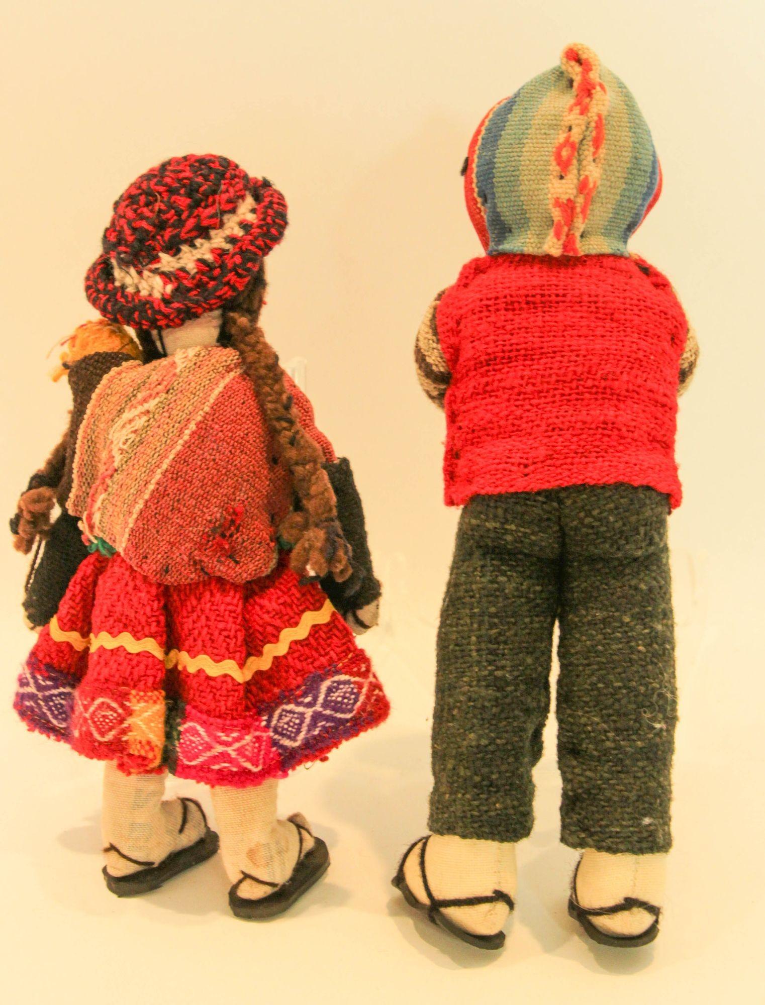 Fabric Vintage Handmade Peruvian Couple Folk Art Dolls For Sale