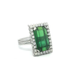 Vintage Handmade Platinum 10.5ctw Long Tourmaline Old Diamond Frame Ring
