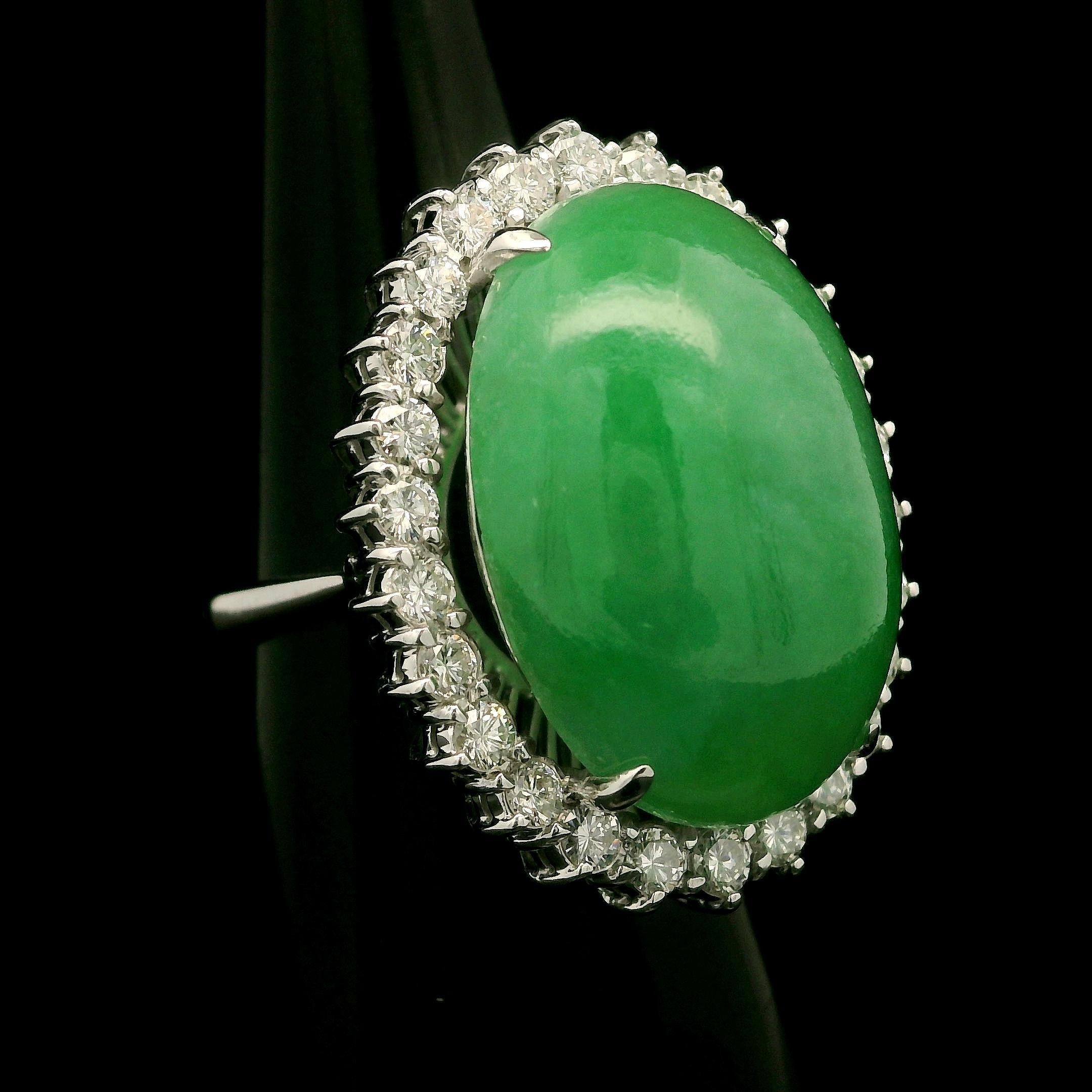 Anello ovale grande di giada e diamanti d'epoca fatto a mano in platino e oro GIA 17,15ctw in vendita 5