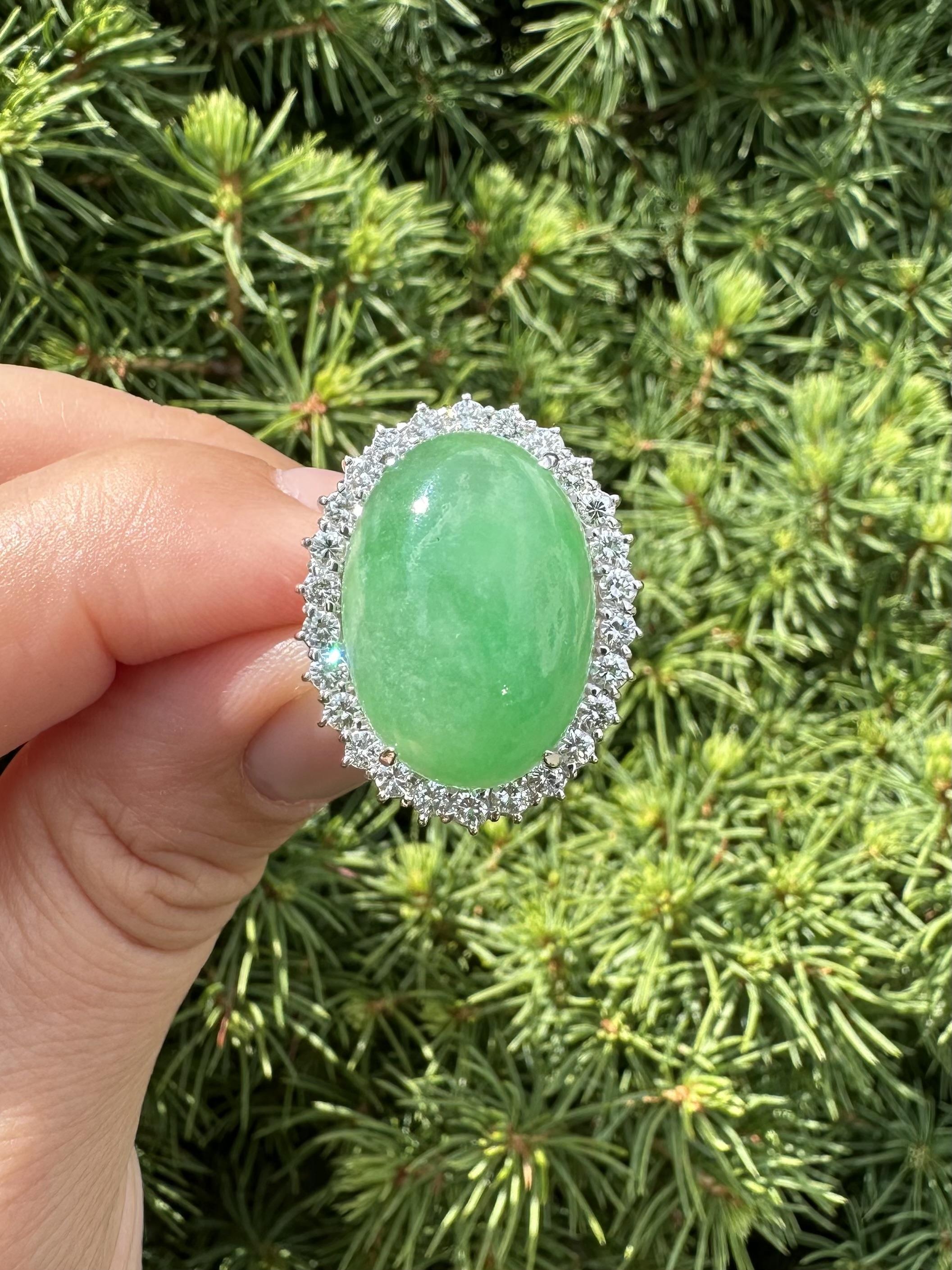 Anello ovale grande di giada e diamanti d'epoca fatto a mano in platino e oro GIA 17,15ctw in vendita 8