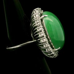 Vintage Handmade Platinum & Gold GIA 17.15ctw Burma Jade and Diamond Oval Ring