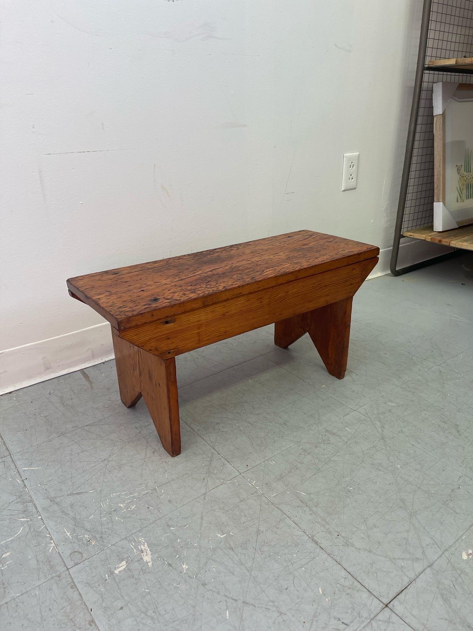 Mid-Century Modern Vintage Handmade Primitive Arts and Crafts Style Wooden Petite Bench. For Sale