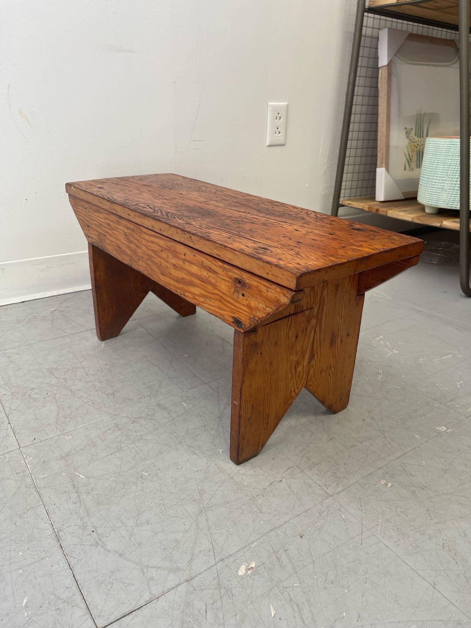 Vintage Handmade Primitive Arts and Crafts Style Wooden Petite Bench. In Good Condition For Sale In Seattle, WA