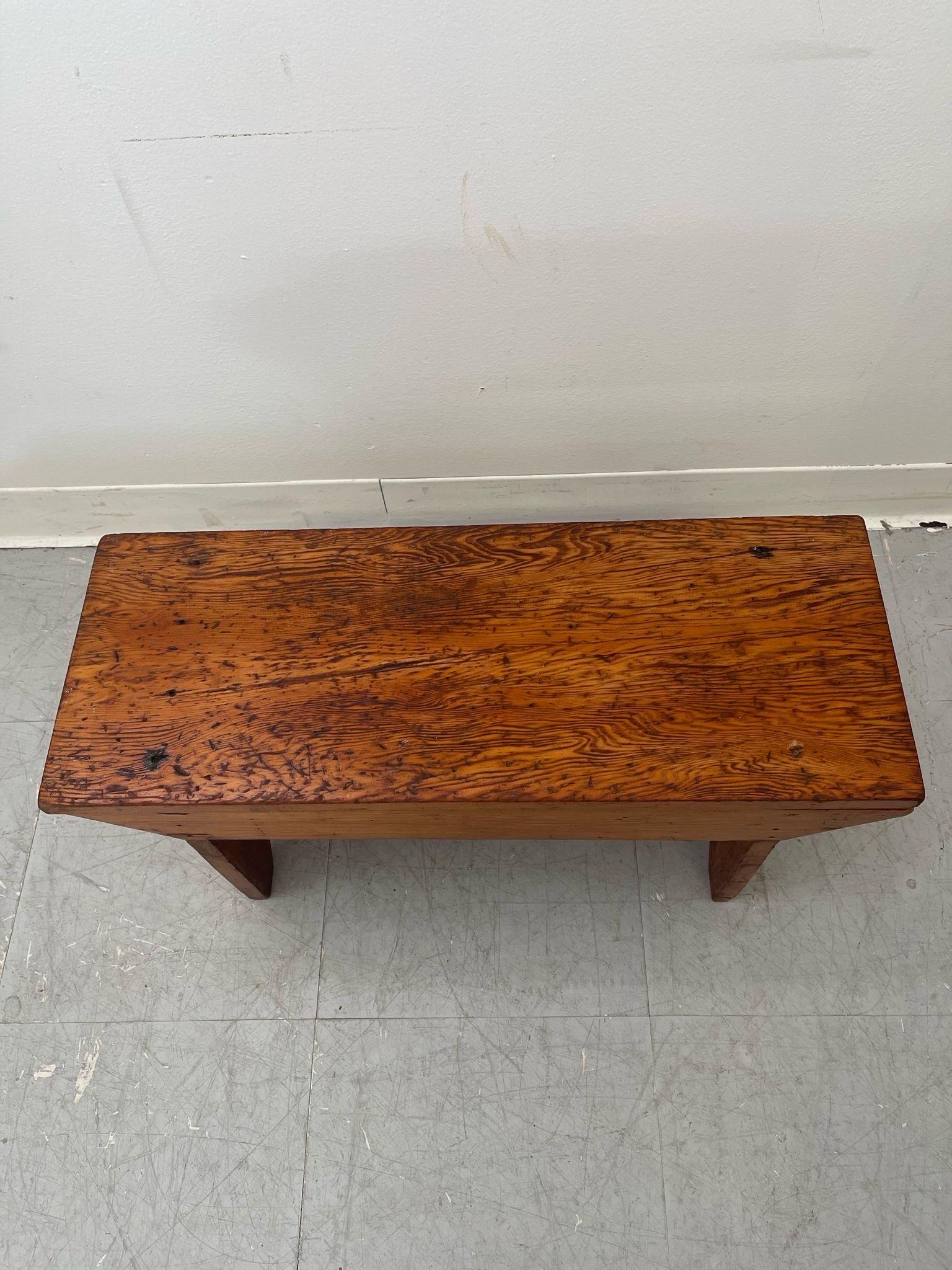 Vintage Handmade Primitive Arts and Crafts Style Wooden Petite Bench. For Sale 2